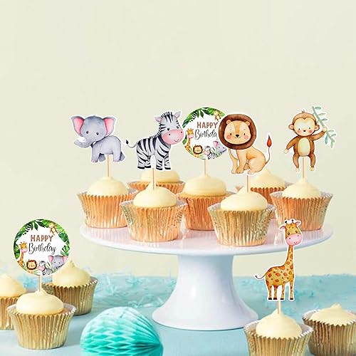 Miniatura 7 de 24 piezas de temática de animales de safari en la selva para cupcakes, postre, muffins, decoración de pasteles para fiestas temáticas de safari en