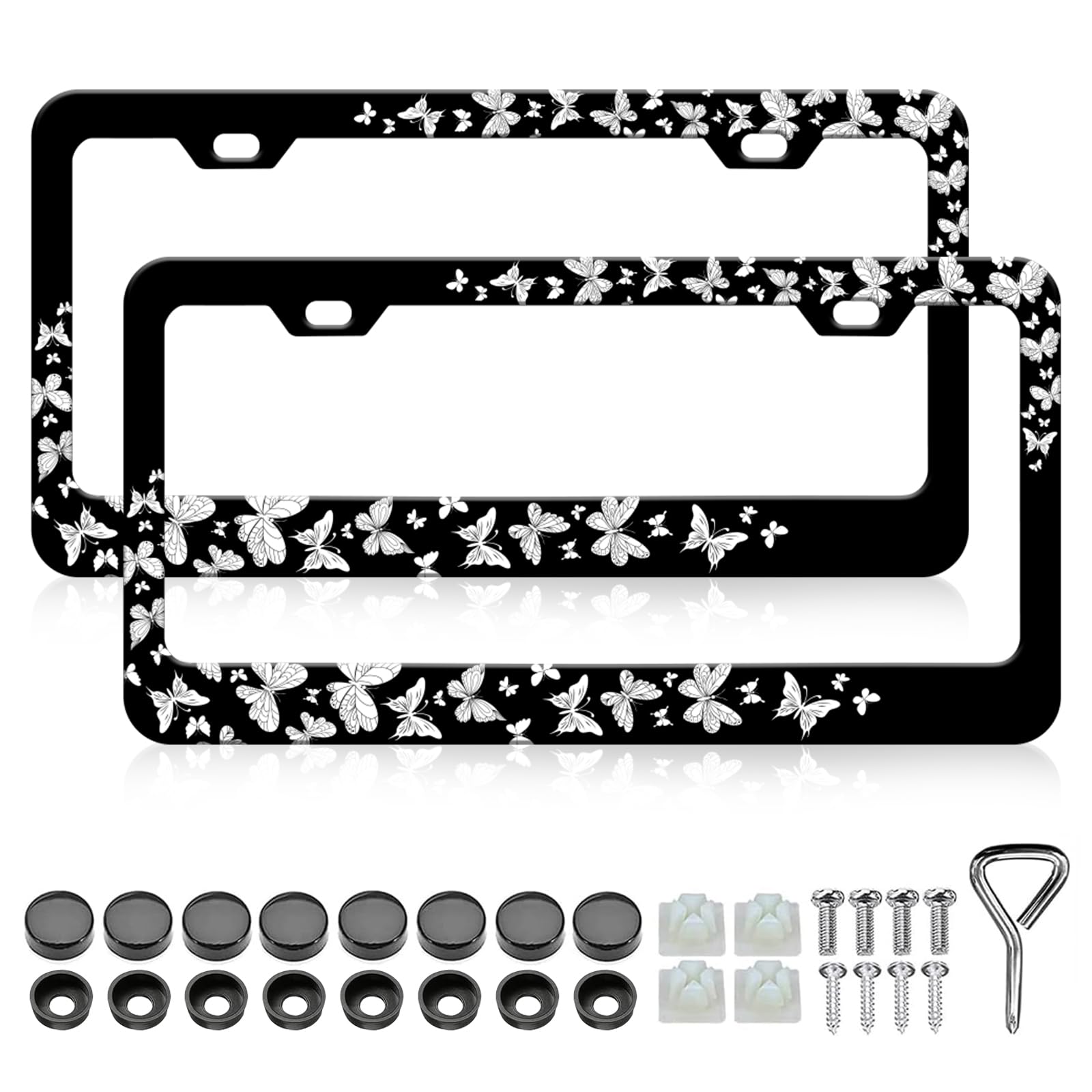 Butterfly License Plate Frame - 2 Pack Beautiful Butterflies License Plate License Plate Holder, Rust-Proof Auto Parts License Plate Cover Decoration