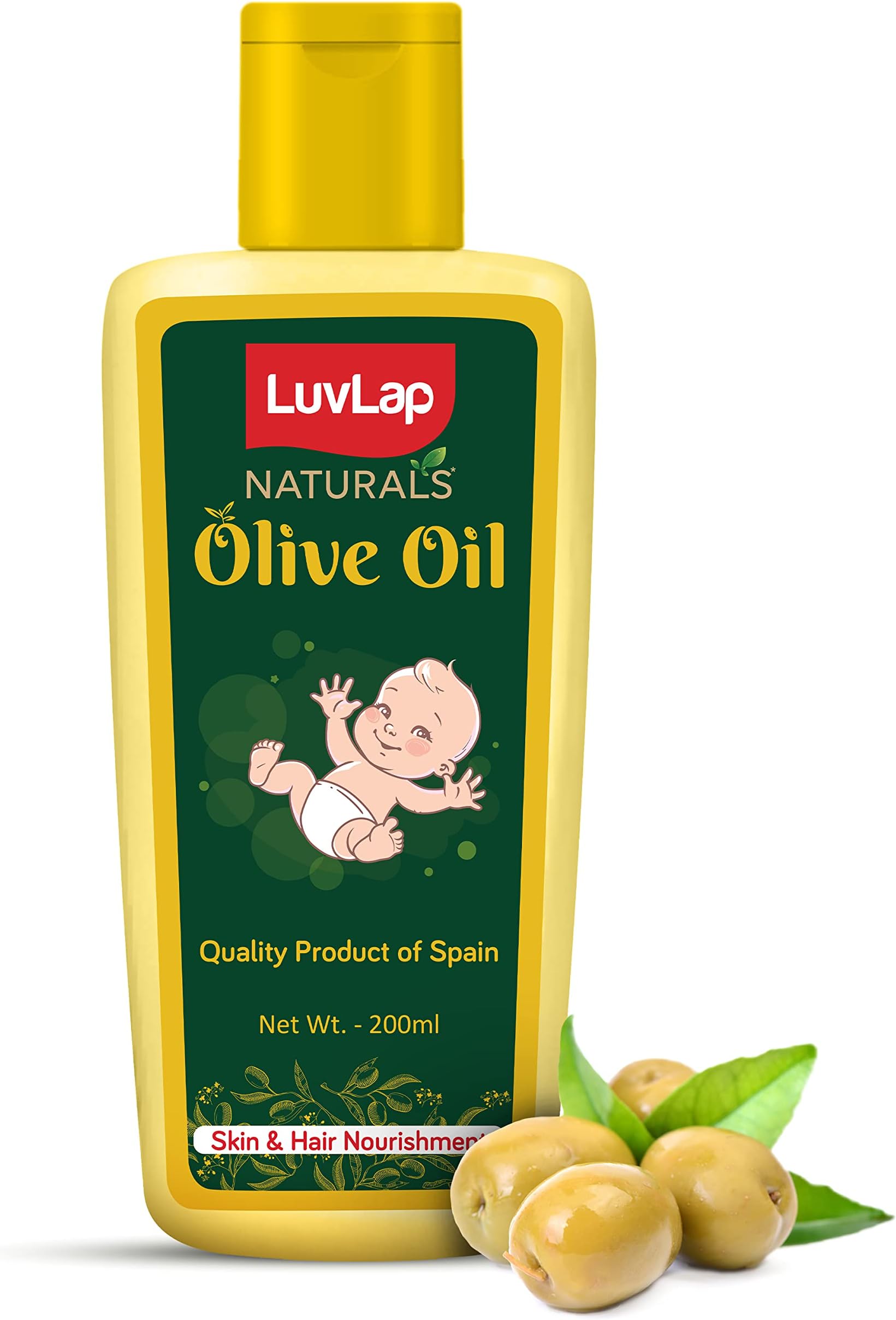 Luv Lap Naturals Baby Body Massage Olive Oil, Spanish Premium Olive Oil, Enhances Bone & Muscle Strength (200 ml)