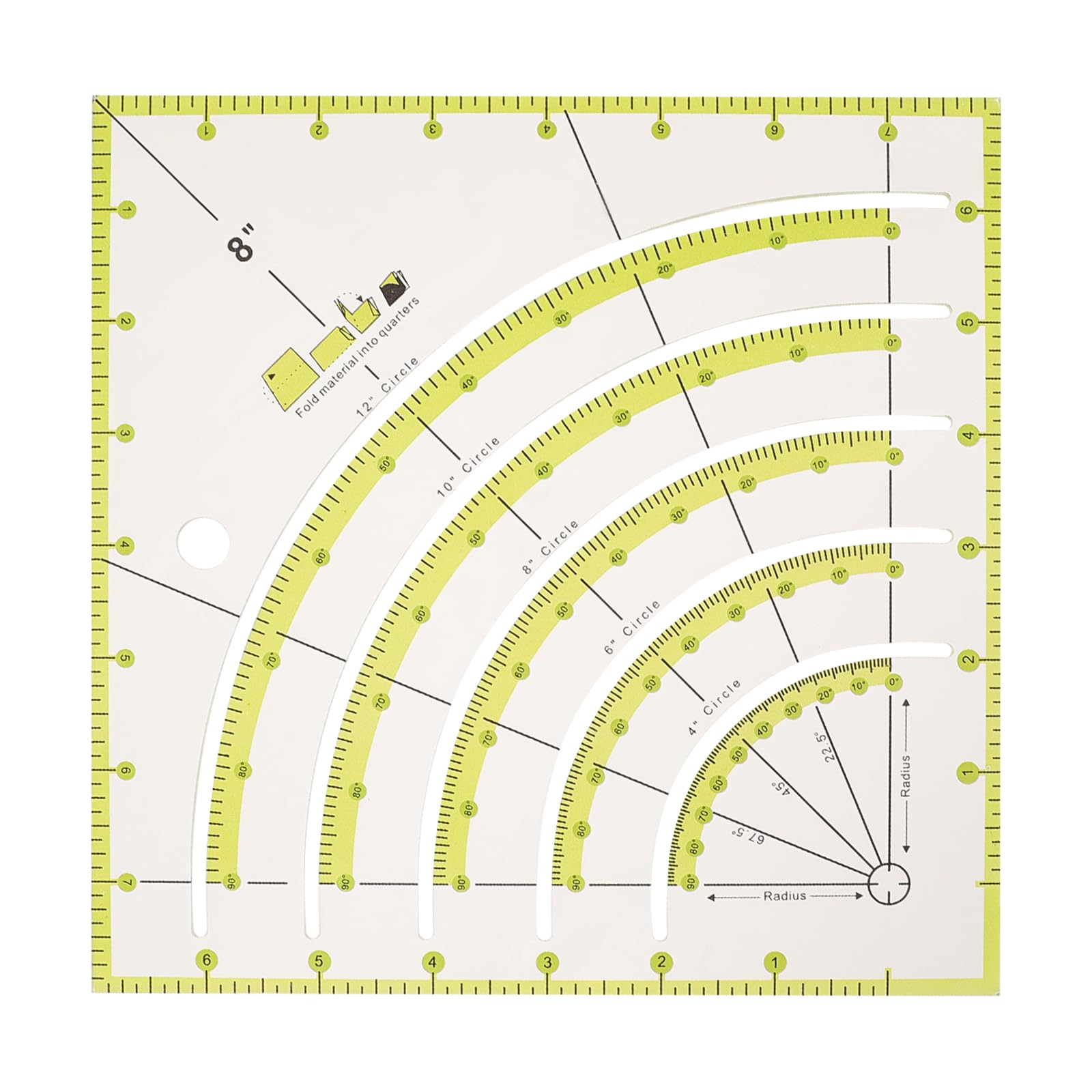 Acrylic Ruler for Cutting Fabric Arcs & Fans Quilt Circle Cutter Ruler Multifunctional Arc Cutting Patchwork Ruler with Double Colored Lines for Sewing Fabric Ruler Curve Ruler Quilting Tools