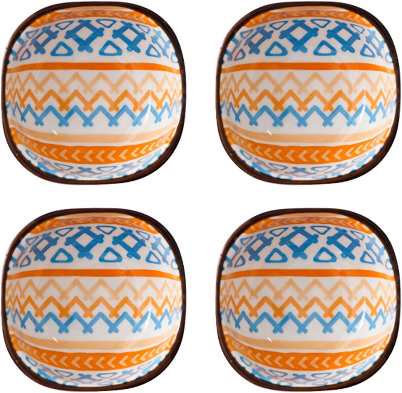 Sauce Dipping Saucer Sauce Dipping Bowls 4 Inch Underglaze Craft Sauce Dish - Dip Bowls Stylish Design Multipurpose Porcelain Side Dish Bowl Seasoning Dishes Soy Dipping Sauce Dishes-Set Of 4 Soy Sauc
