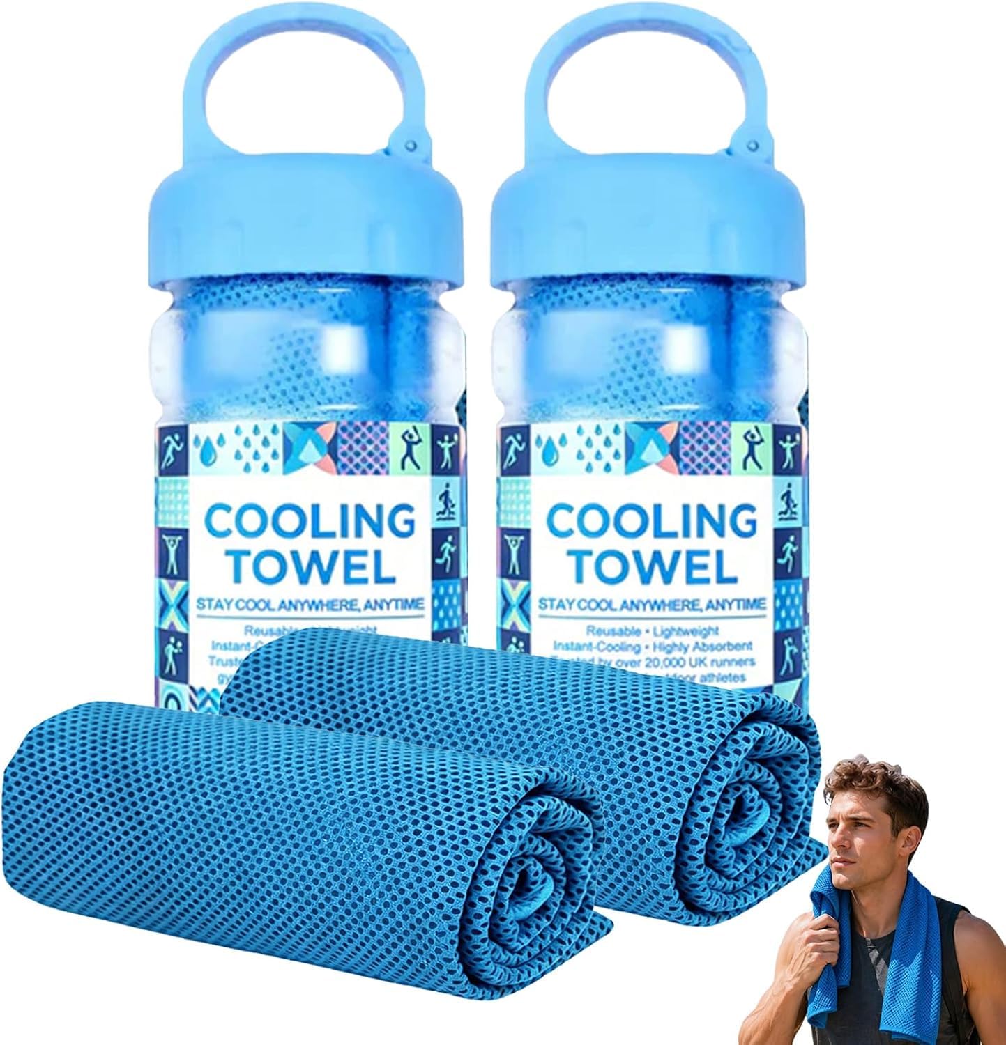 Cooling Towels for Heatwave, Cooling Towels for Hot Weather, Cooling Towel in a Bottle for Neck and Face, Ice Cool Microfibre Towel for Neck, Soft Breathable for Gym,Running & Hot Weather (Blue*2)