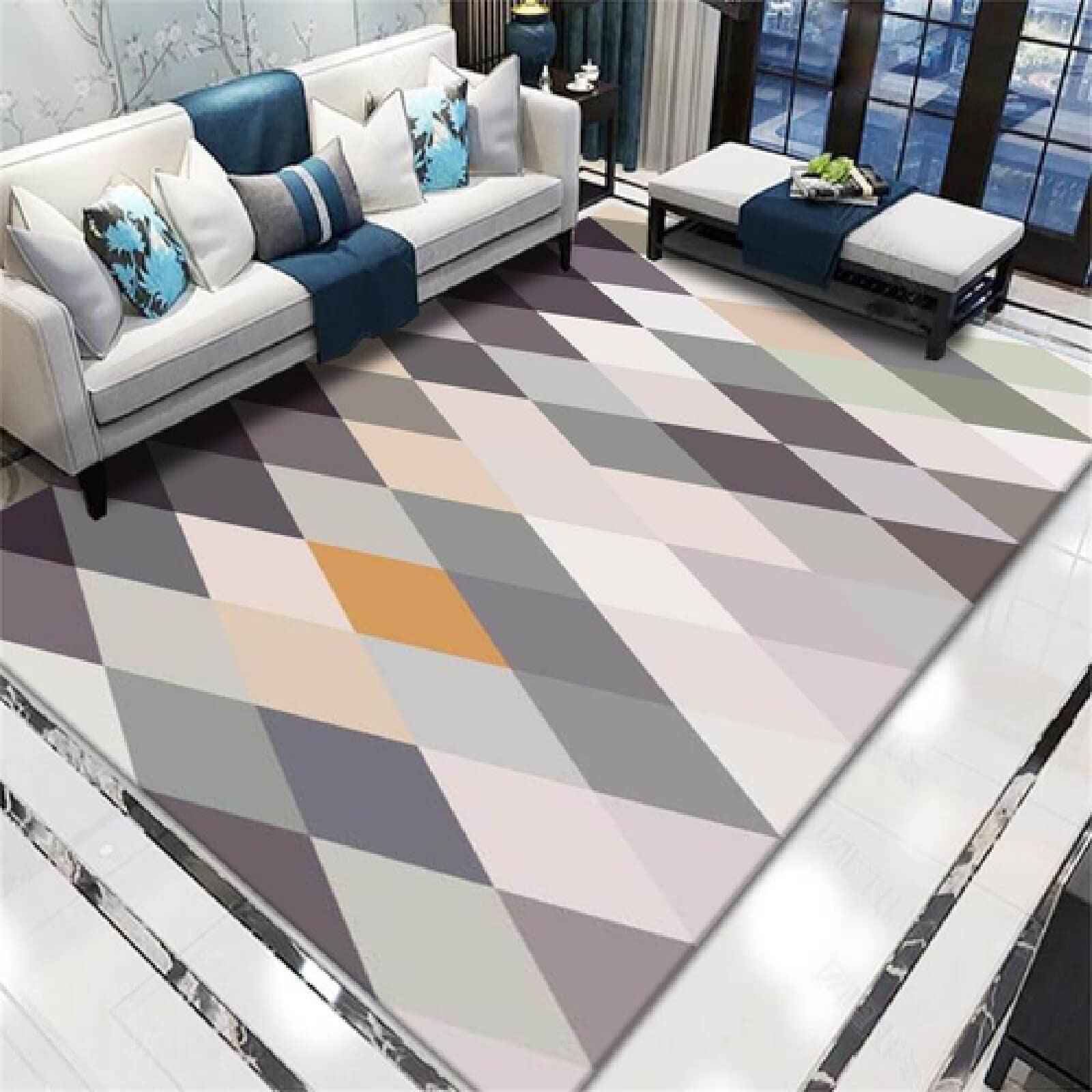 alfombras Lavables Infantiles Alfombra Gris, patrón de Rombos, fácil de Limpiar, tapete Antipolvo, Alfombra antiácaros alfombras Infantiles,Gris,Los 80x160cm