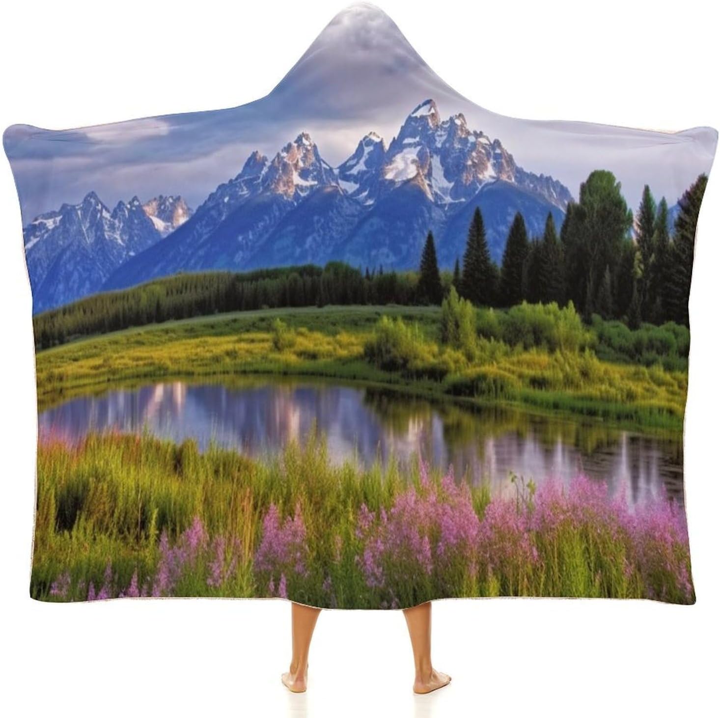 Grand Teton National Park Wearable Fleece Blanket with Hood for Men & Women Oversized Hoodie Blanket Soft Cozy Gift-