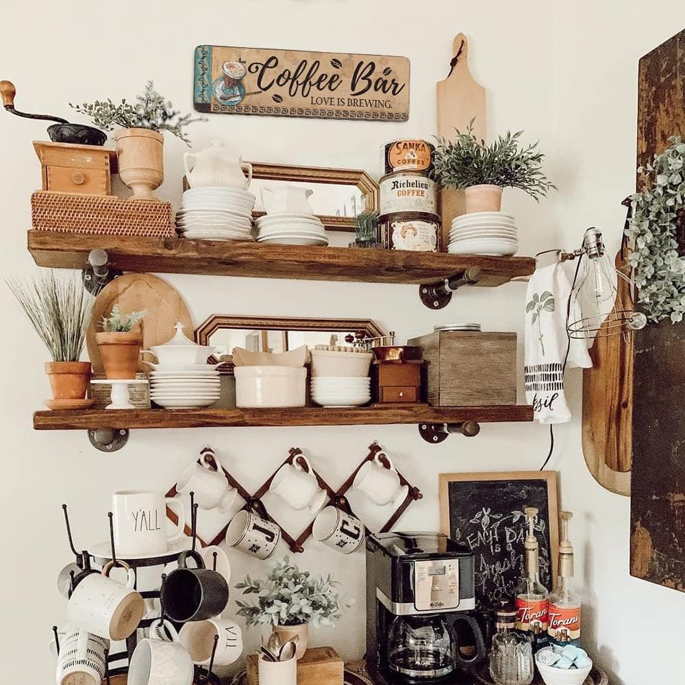 Wood Hanging Coffee Signs - Stylish Coffee Bar Wall Decor and Station Sign - Perfect for Home or Office