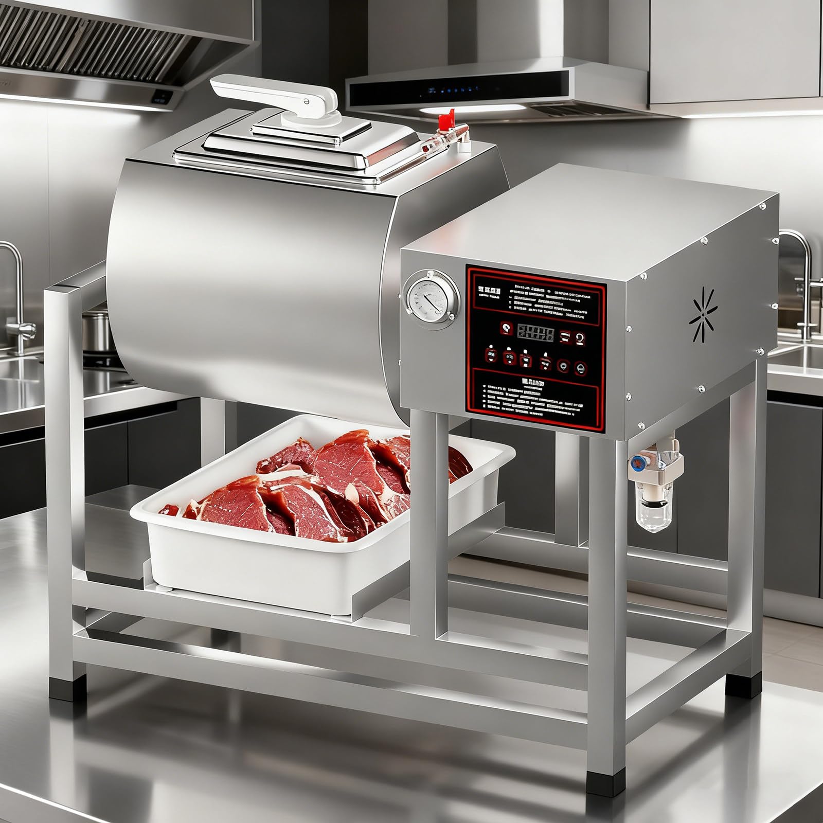 FHRKA Commercial Meat Tumbler Marinator - 45l Large Capacity, Automatic Bidirectional Rotation, 304 Stainless Steel (A)