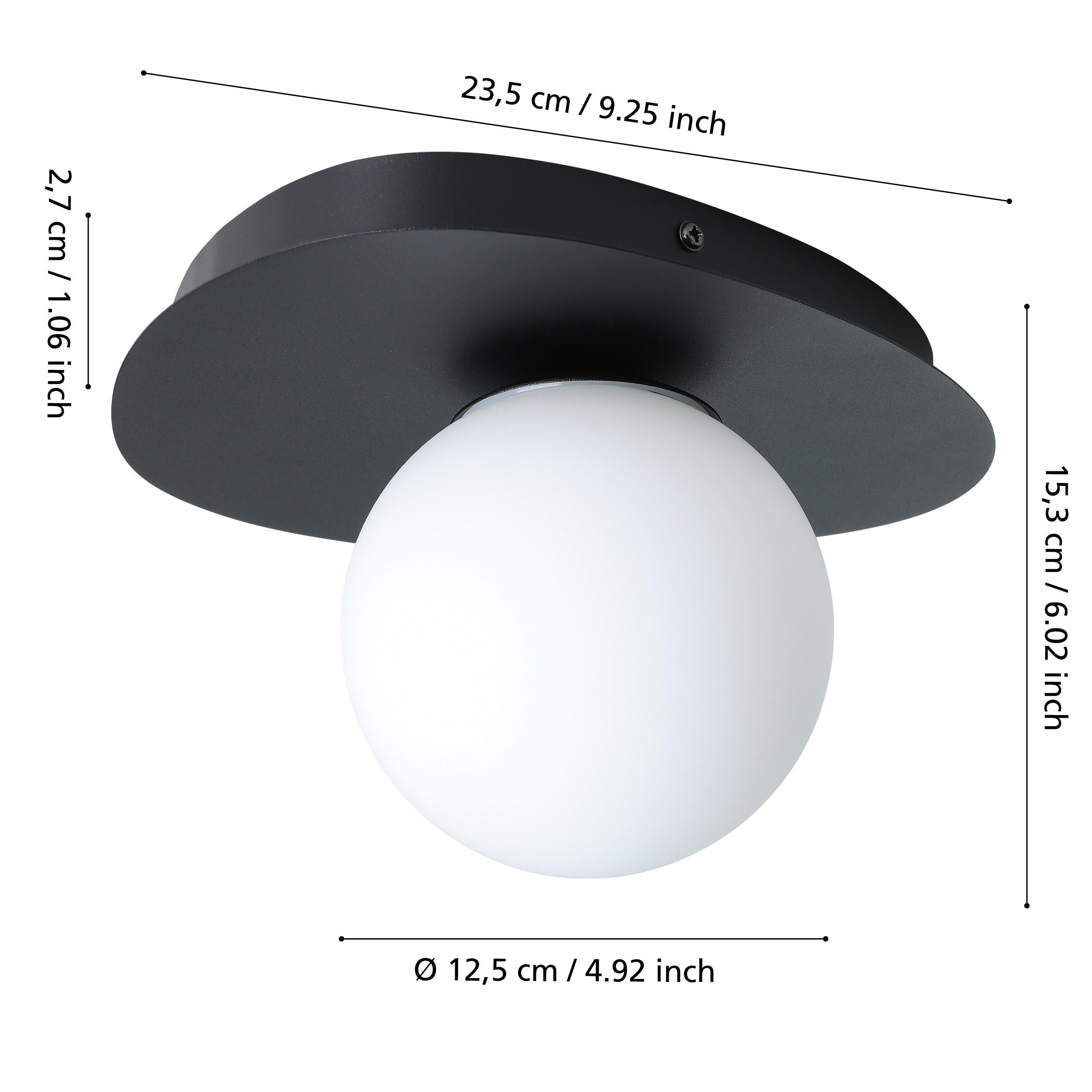 Eglo LED lámpara de pared Castrivido, luz para baño, iluminación de pared | en metal negro con esfera de vidrio blanca, incluye bombilla G9 foco cálida, IP44