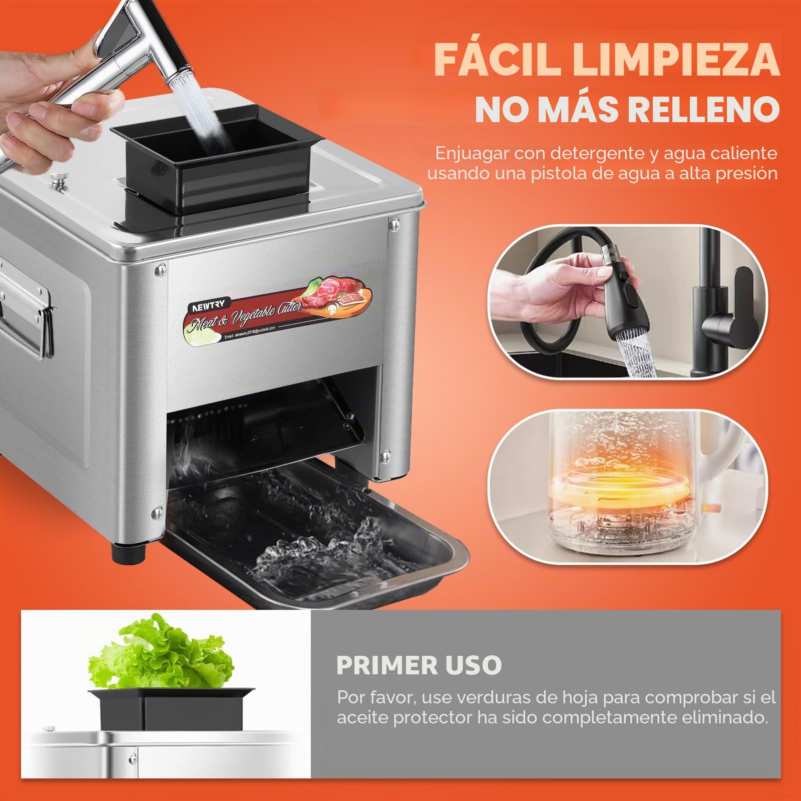 NEWTRY Cortadora carne eléctrica comercial 3,5mm 750W Gastro | Acero inox., cuchillas intercambiables, motor potente, fácil limpieza, duradero, cortadora para carnicerías y restaurantes
