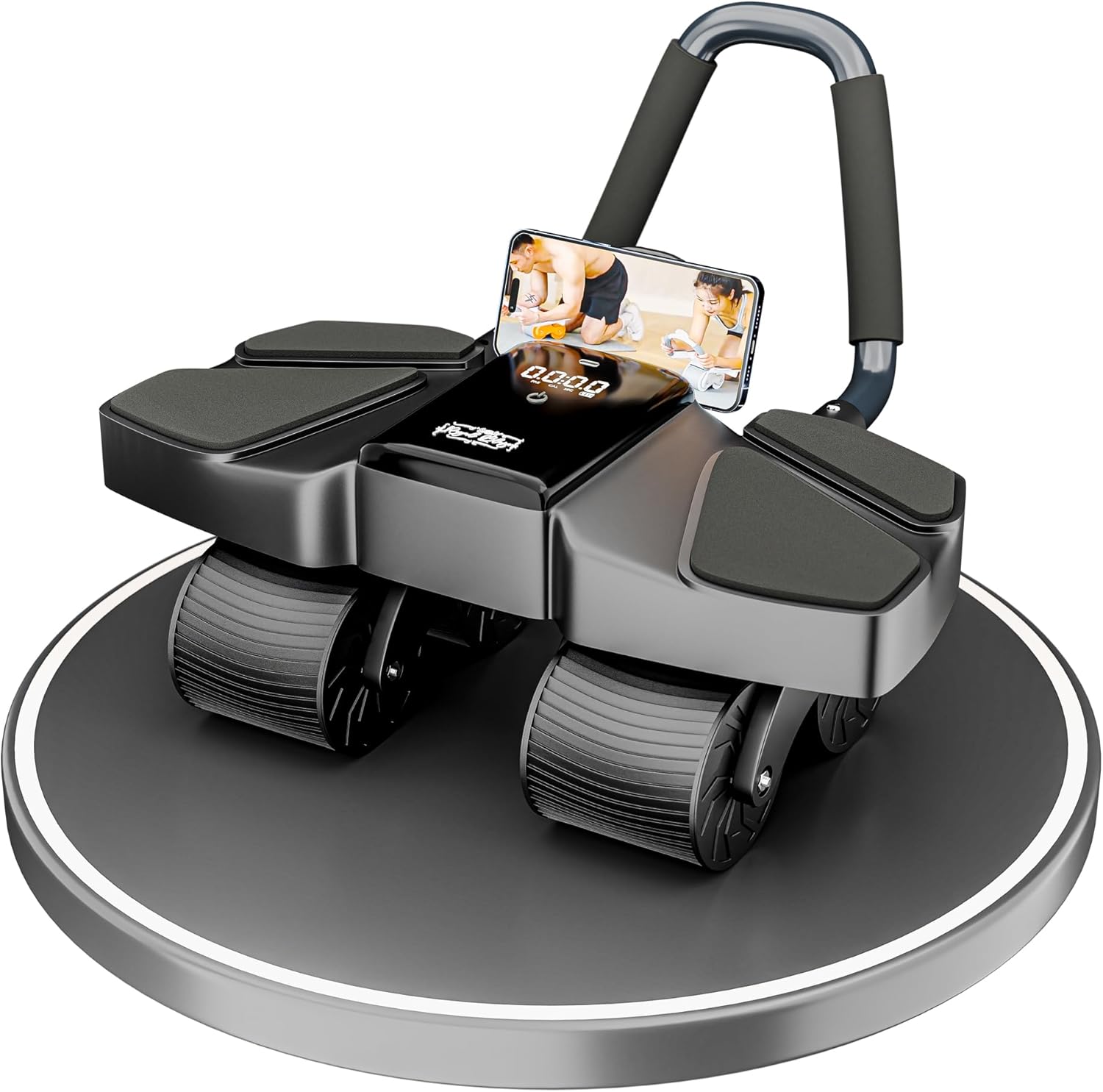 Ab Roller Home Gym Equipment – 4 Wheels Ab Wheel Muscle Roller with LCD Screen Ideal Exercise Equipment for Home – Comfortable Elbow Support with Non-Slip Handles – Time and Calorie Count