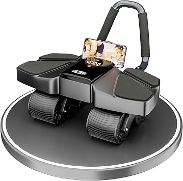 Ab Roller Home Gym Equipment 4 Wheels Ab Wheel Muscle Roller with Built-in Tracker Ideal Exercise Equipment for Home Comfortable Elbow Support with Non-Slip Handles Workout Progress Tracking