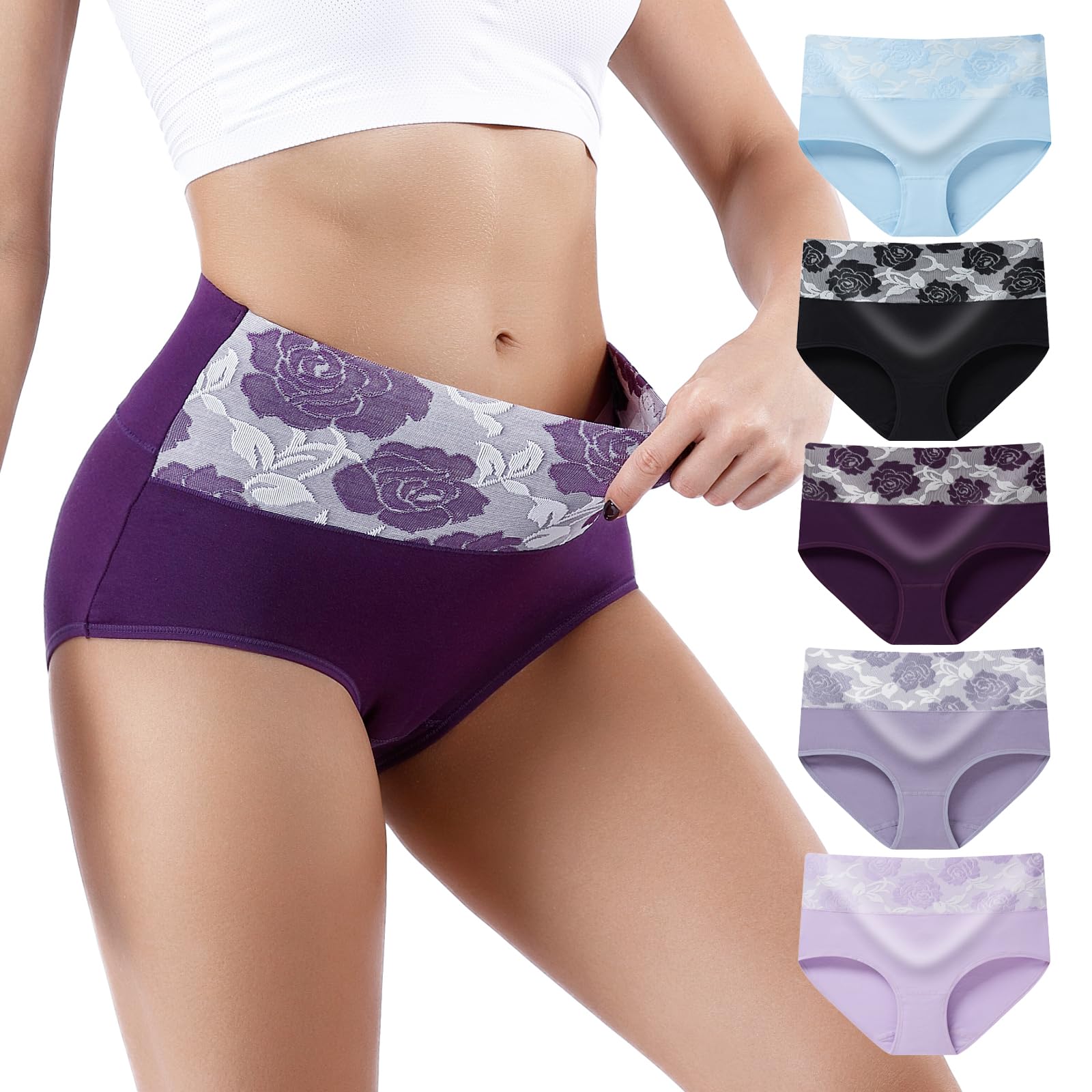 Women Underwear Breathable Panties Cotton Tummy Control High Waist Briefs Full Coverage Panty Multipack