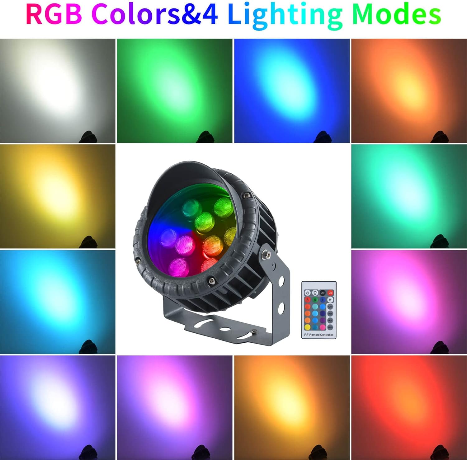 LED Landscape Lighting 36W RGBW Color Changing LED Garden Lighting Remote Control Waterproof Spotlight Garden Patio Spotlight Decorative Lamp for Outdoor Indoor