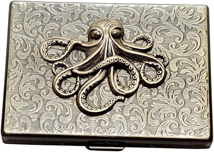 Handmade Antique Bronze Embossed Octopus Cigarette Case