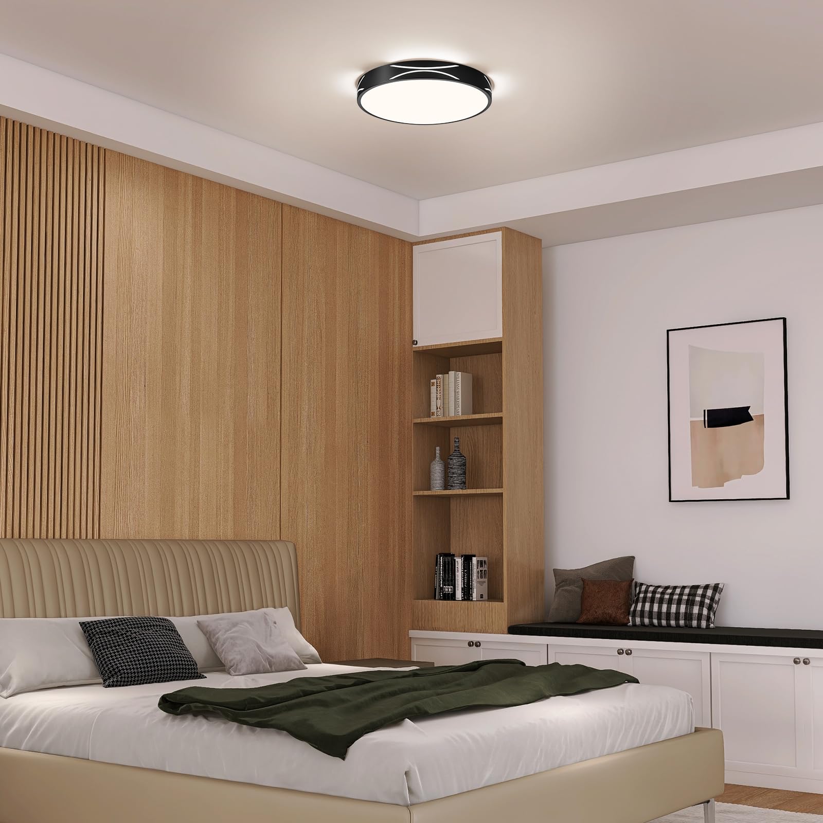 WOKNOS Okrągła lampa sufitowa LED, oświetlenie wewnętrzne czarne, Ø30 cm