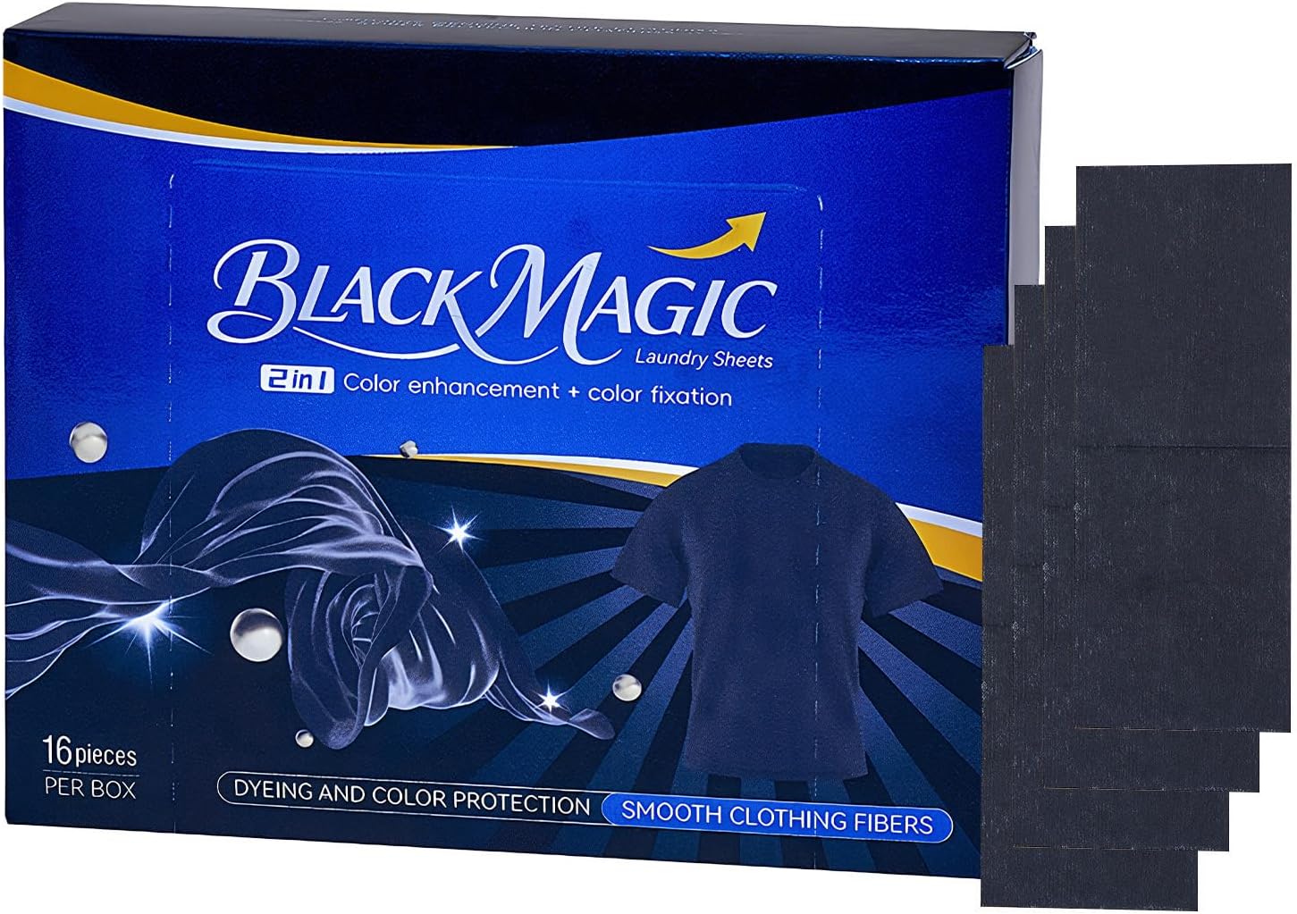 Black Clothes Dye, 16 Pieces Fabric Sheets, Intense Dark Garment Restorer, for Textile Material, Washing Machine Dye with Deep Color, Clothing Care Accessory, for T Shirts Jeans Quilt Cover Pants