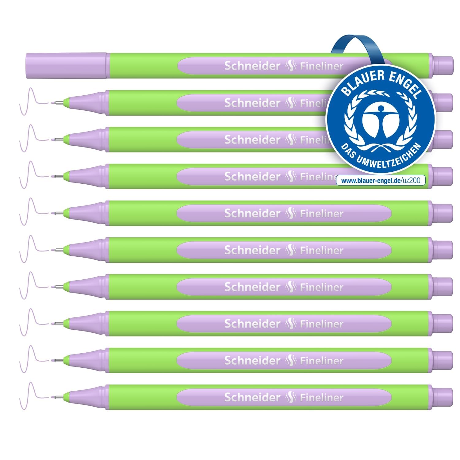 Schneider Line-Up Pastel Fineliner (Triangular Fineliners, Stroke Width 0.4 mm, Bio-Based Plastic) Pack of 10, Pastel Lilac