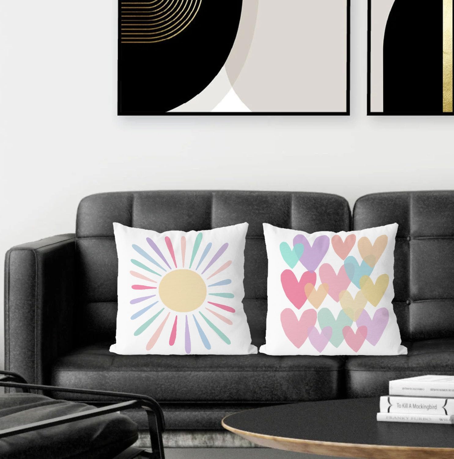 Girl Nursery Pillow Covers 20x20, Boho Pastel Colorful Sunshine Hearts Pillow Covers for Kids Girls Room Playroom Nursery Classroom Decor, Classroom Pillow Covers, Set of 2 image 2