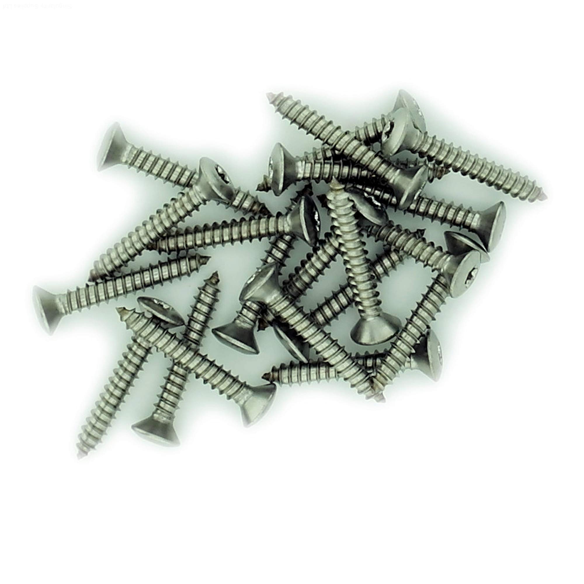 Singularity Supplies Silver No.14 X 1.5 (6.3Mm X 38Mm) Tx Raised Countersunk Self-Tapping Screw - Stainless Steel (A2) (Pack Of 20)