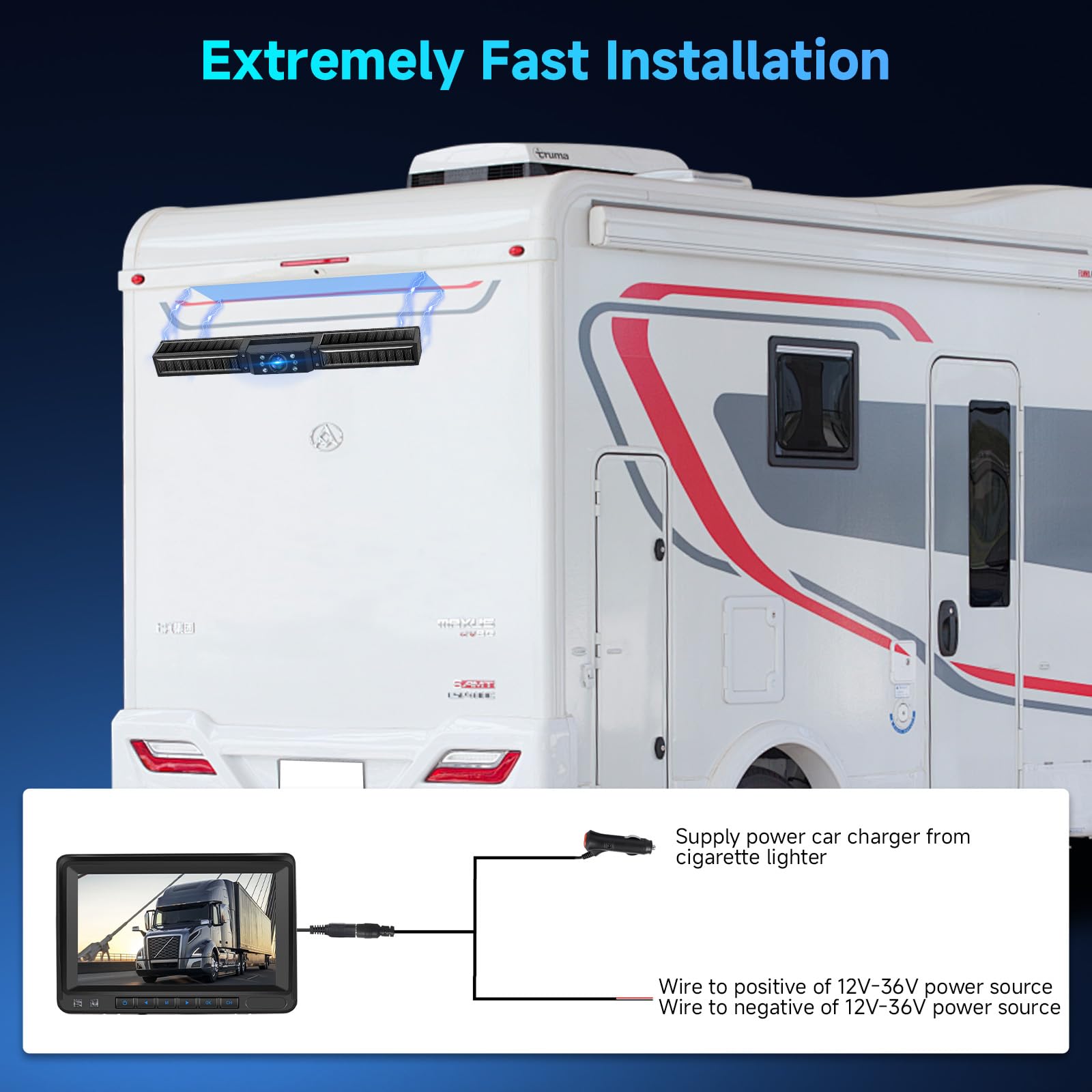 Hodozzy Solar Cámara Marcha Atrás Inalambrica Coche Kit Monitor 7 Pulgadas, Visión Nocturna 1080P 10000mAh Batería Recargable Cámara Trasera Solar Magnética Impermeable Grabación para Camion Caravana