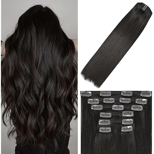 WindTouch Clip in Hair Extensions Real Human Hair 12 Inch 100g 7pcs Human Hair Clip In Extensions #2 Dark Brown Hair Extensions Human Hair Extensions Clip Ins