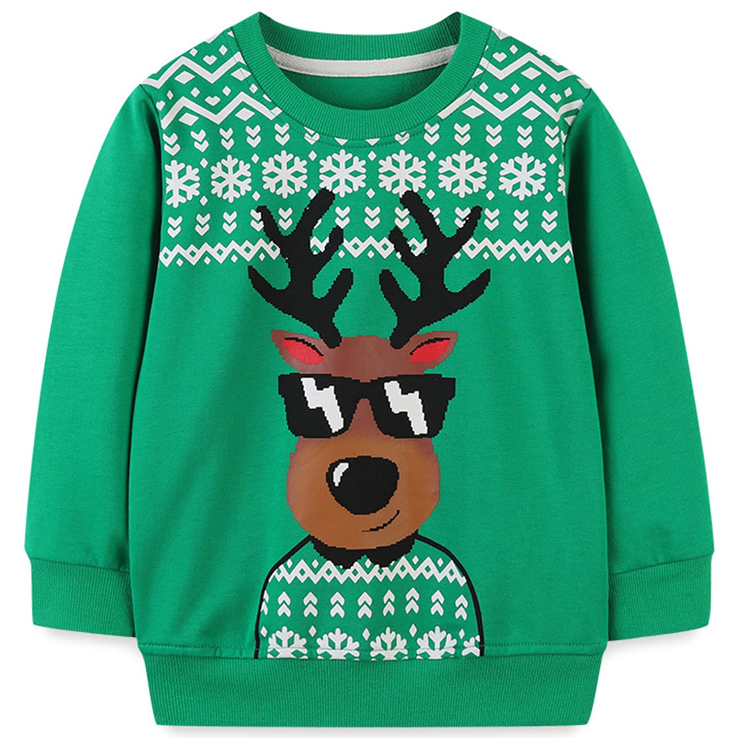 Pull de Noël en coton pour garçon Père Noël Renne Sweatshirt Enfants Noël T-shirt à manches longues Vêtements de Noël chauds 1-7 ans