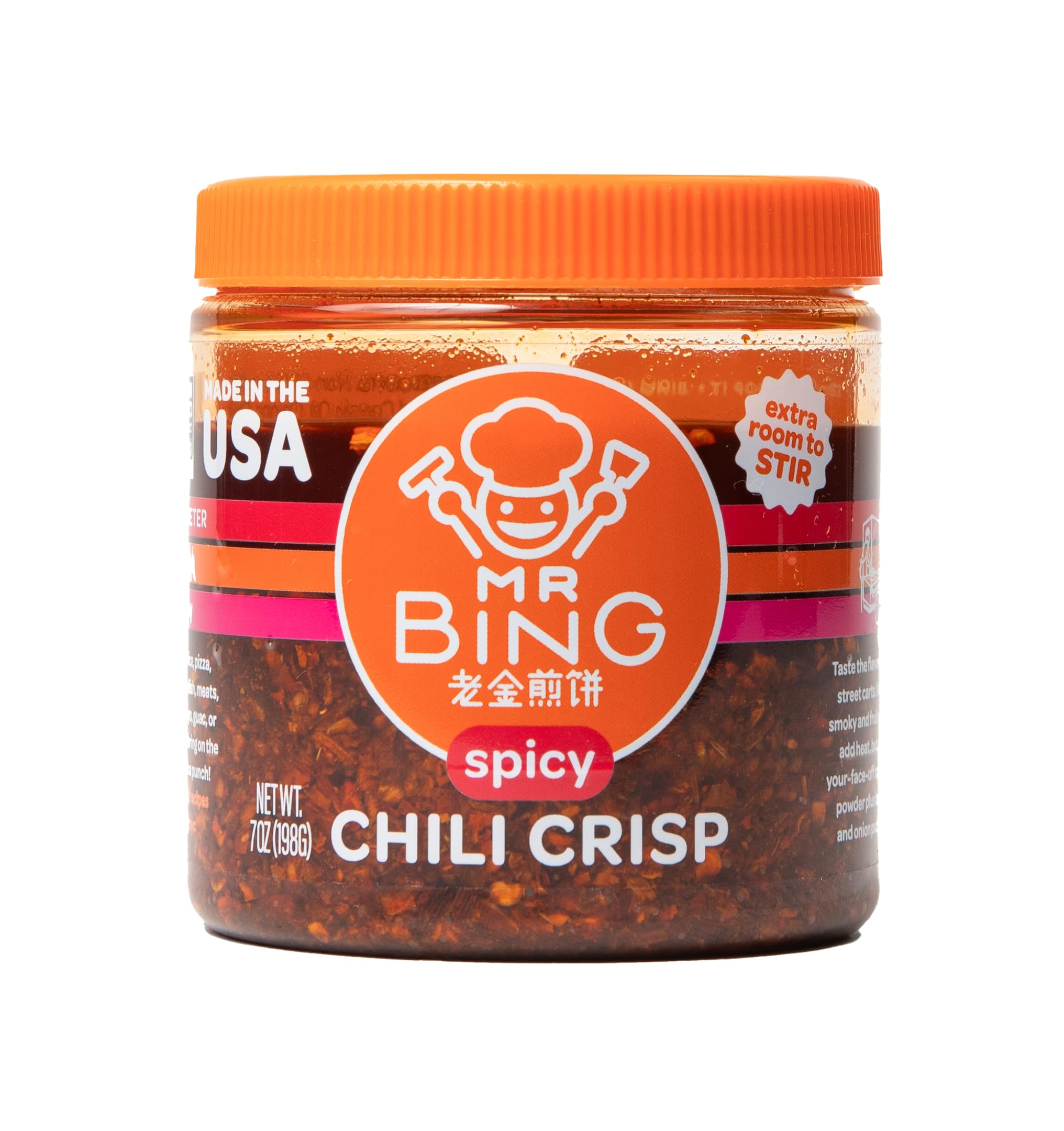 Mr. Bing Chili Crisp | Spicy - Delicious Flavorful & Crunchy Chili Oil - Made in USA Chili Paste Hot Sauce - Gluten Free Vegan No MSG Non-GMO Oil - (7 oz.)