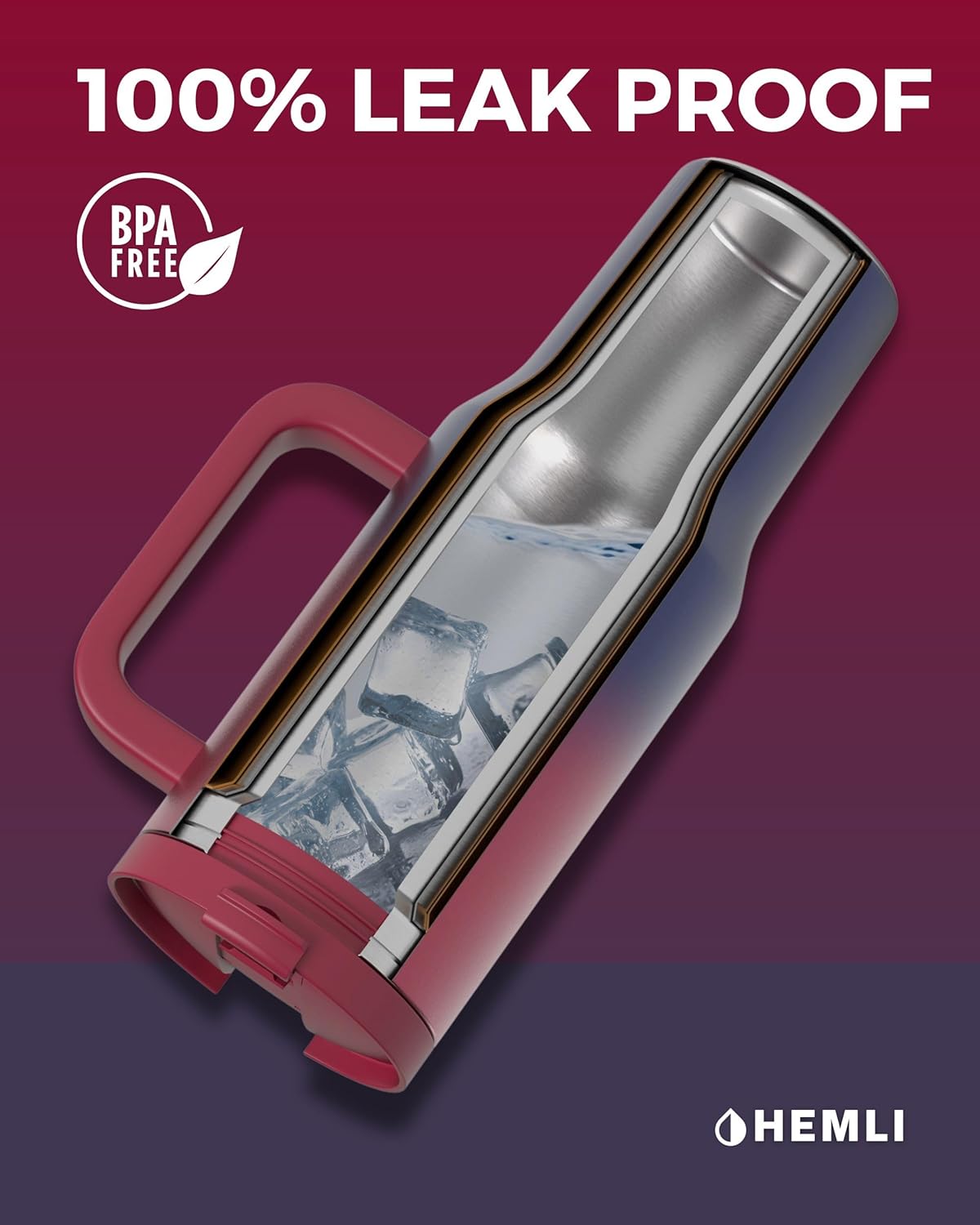 40 Oz Tumbler with Handle and Straw, Insulated Tumbler with Leakproof 2-in-1 Lid and Straw, Reusable and Portable Water and Coffee Stainless Steel Travel Mug, Vacuum Insulated - Image 3