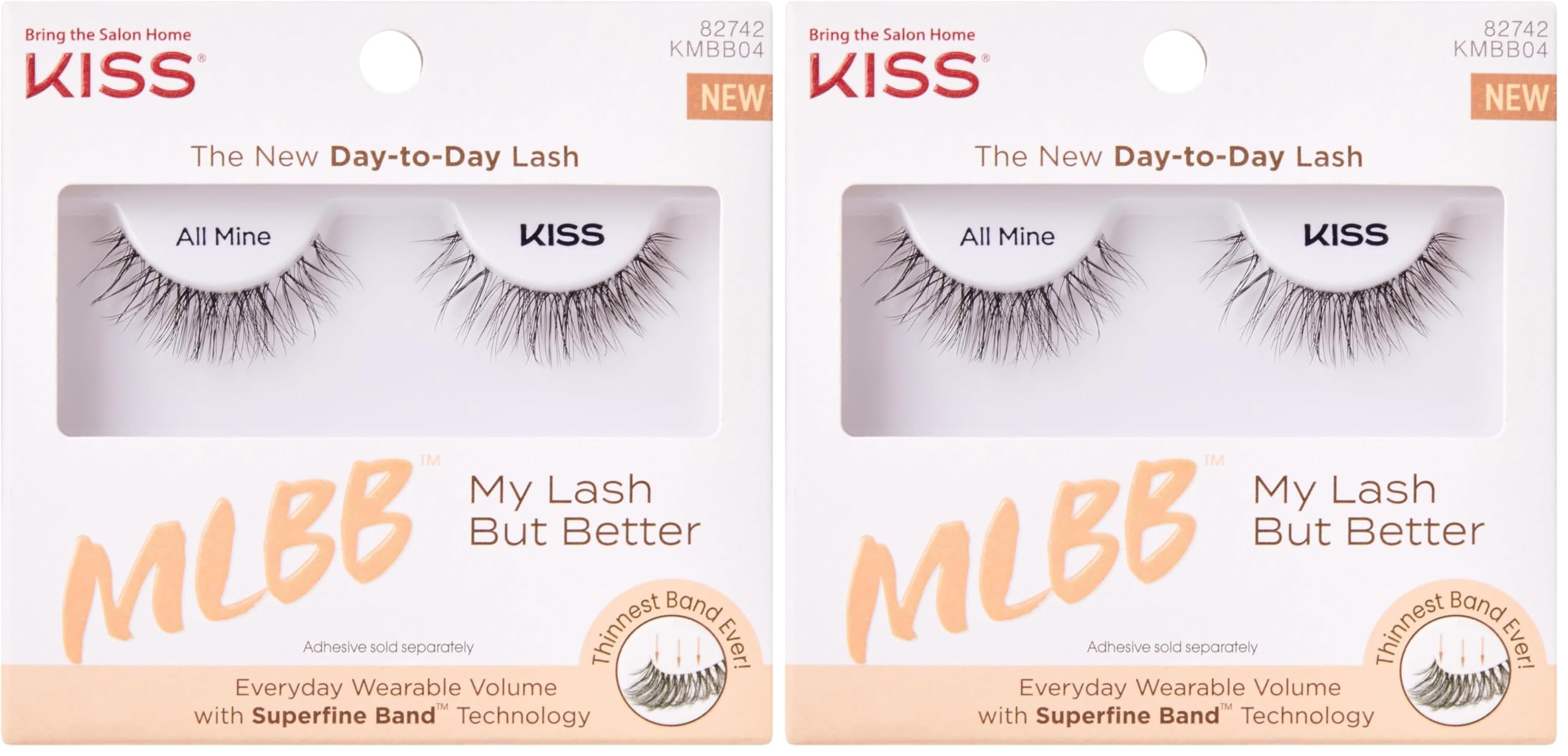KISS My Lash But Better, False Eyelashes, All Mine', 10 mm, Includes 1 Pair Of Lashes, Contact Lens Friendly, Easy to Apply, Reusable Strip Lashes, Glue-On (Pack of 2)
