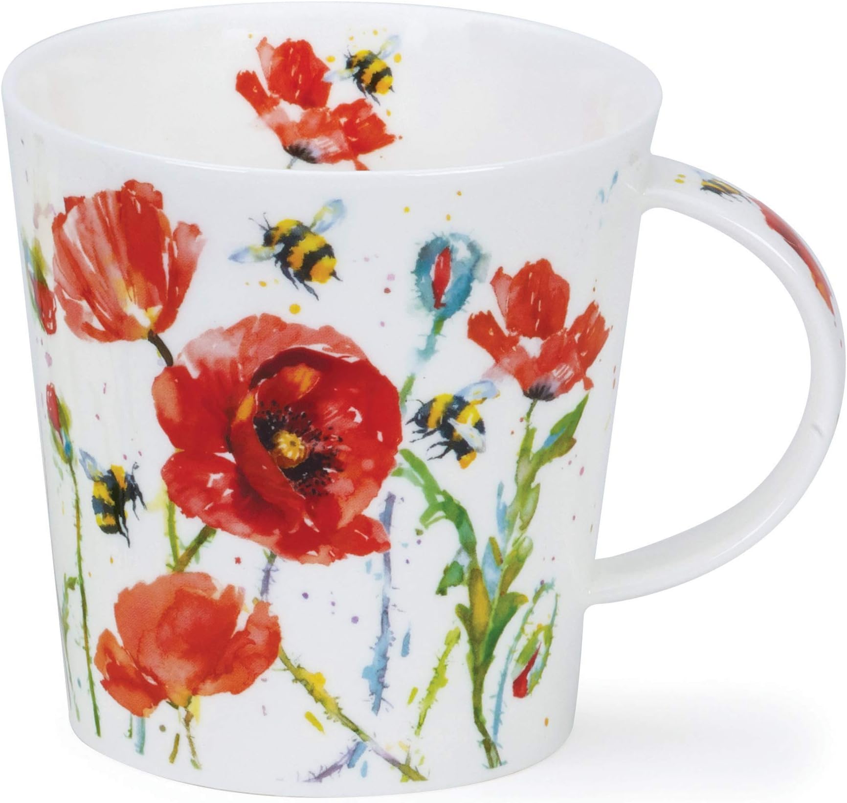 Fine Bone China Mug Made in England Cairngorm Shape Busy Bees Pattern 480ml Dishwasher Safe (Poppy)