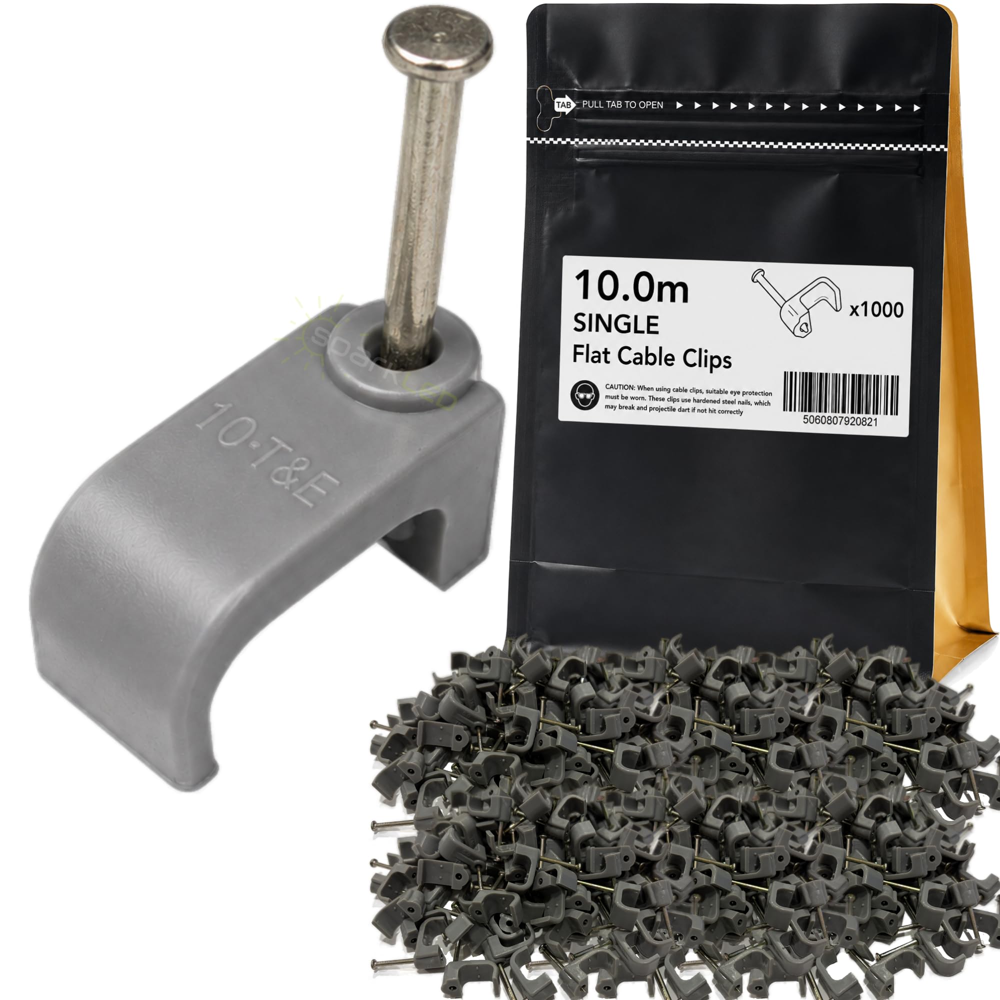 Pack of 1000 10mm Flat Cable Clips for Twin & Earth Cable, Ethernet Cable & Electrical Wiring, Nail-In Wall Cable Clips, Grey