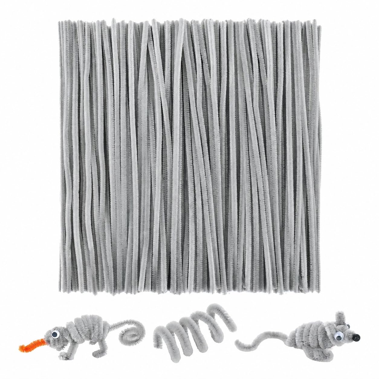 8mm Heavy Fur Pipe Cleaners for Crafts, Premium Chenille Stems Fuzzy Wire, Flexible Bendable Craft Sticks for DIY Flowers, Kids Arts & Crafts, Projects, Decorations (GREY PCL)-image-29