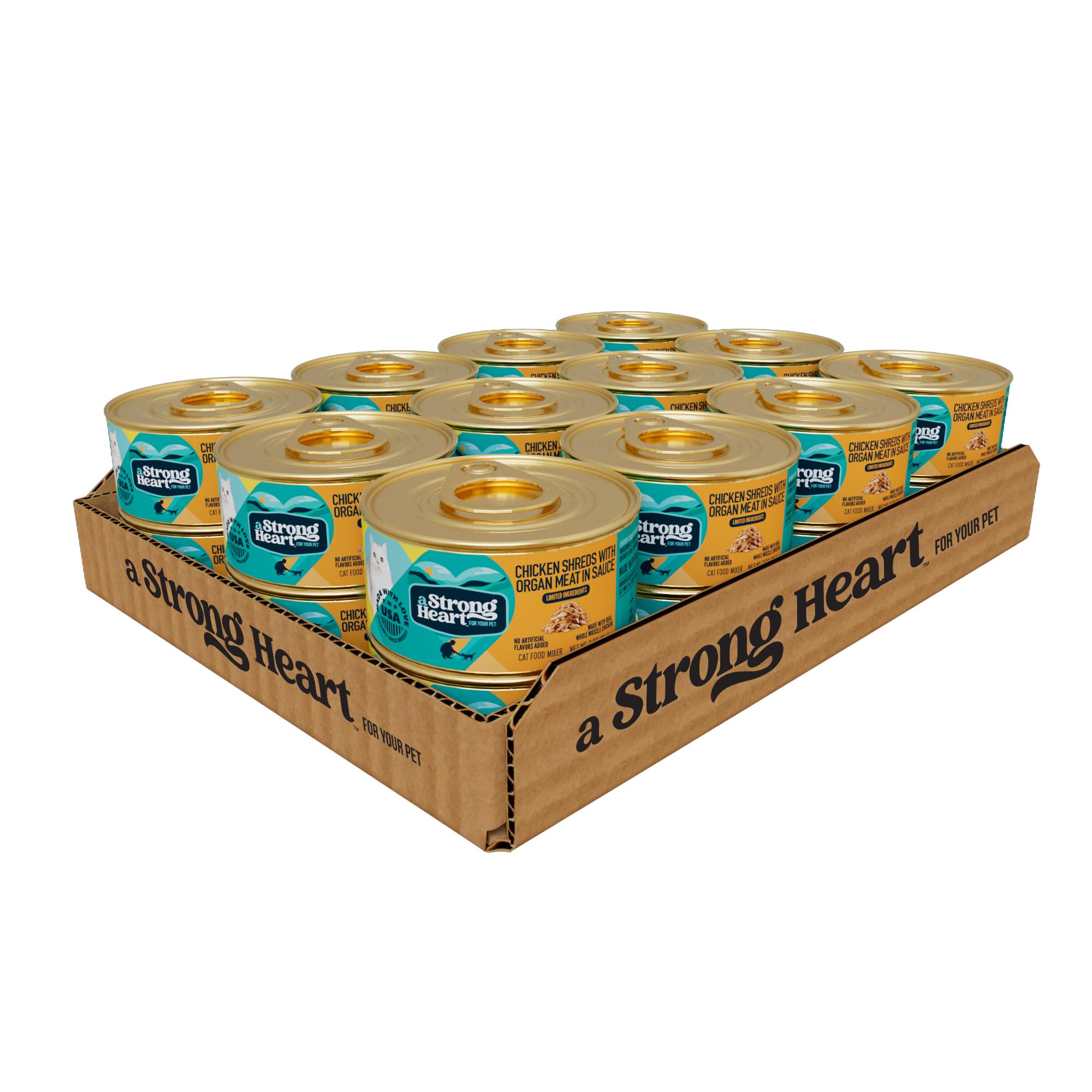 A Strong Heart Canned Wet Cat Food, Chicken Shreds with Organ Meat in Sauce -3 oz Cans (Pack of 24), Made in The USA with Real Chicken