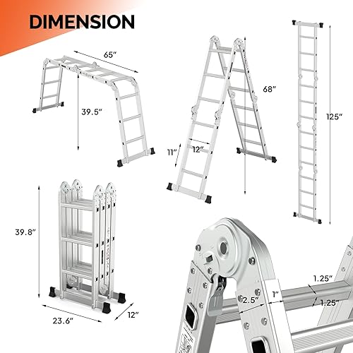 Miniatura 6 de LUISLADDERS Escalera plegable Extensión de aluminio multiusos 7 en 1 escalón resistente combinación EN 131 estándar (12.5 pies)