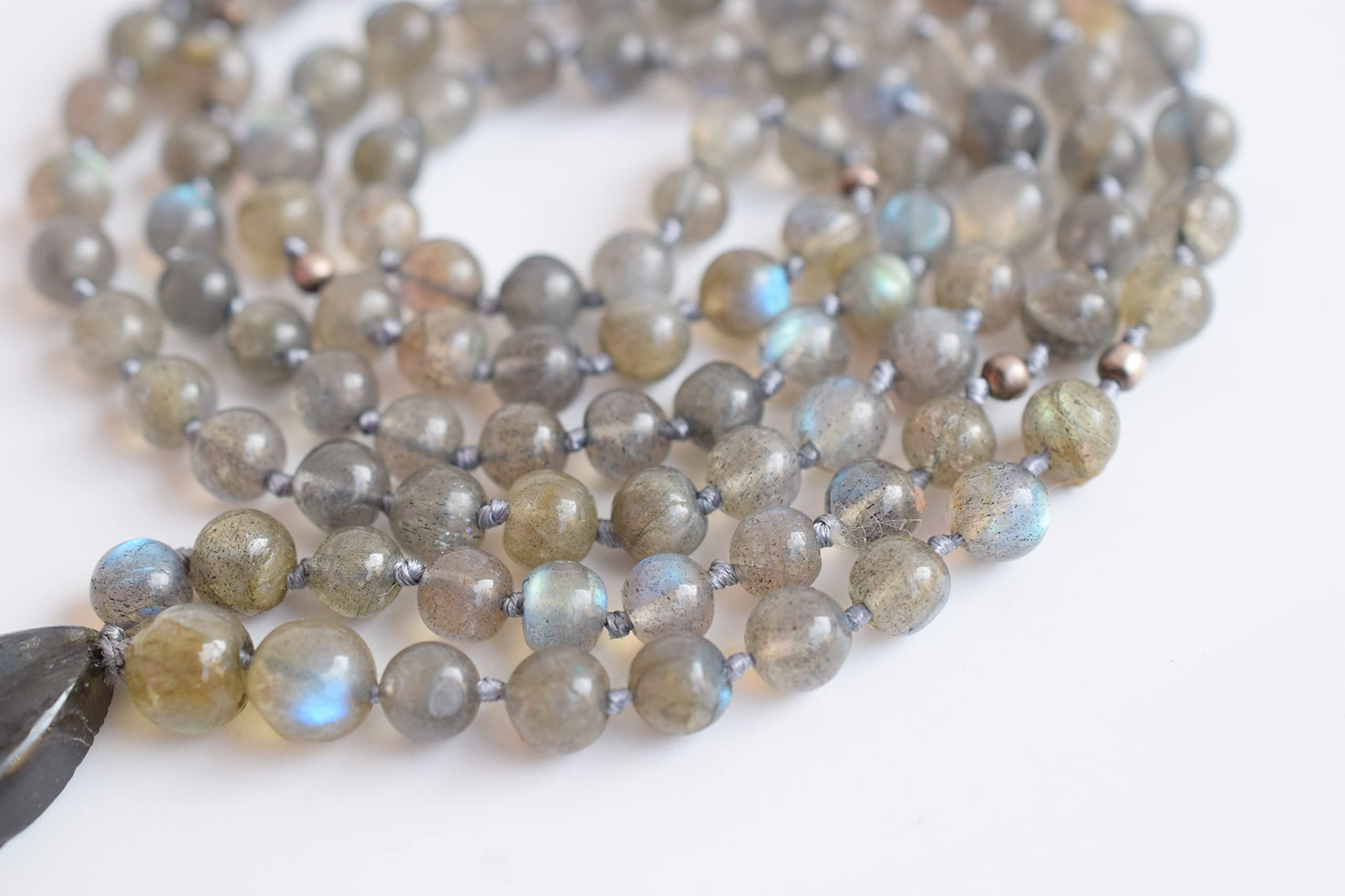 Vaibhav Jewellers A++ Collar Mala de labradorita natural con colgante de marquesa | Flash azul, protección contra ataques psíquicos, 108 cuentas Mala, Mala Yoga Mala personalizada, 84 cm, Gema,