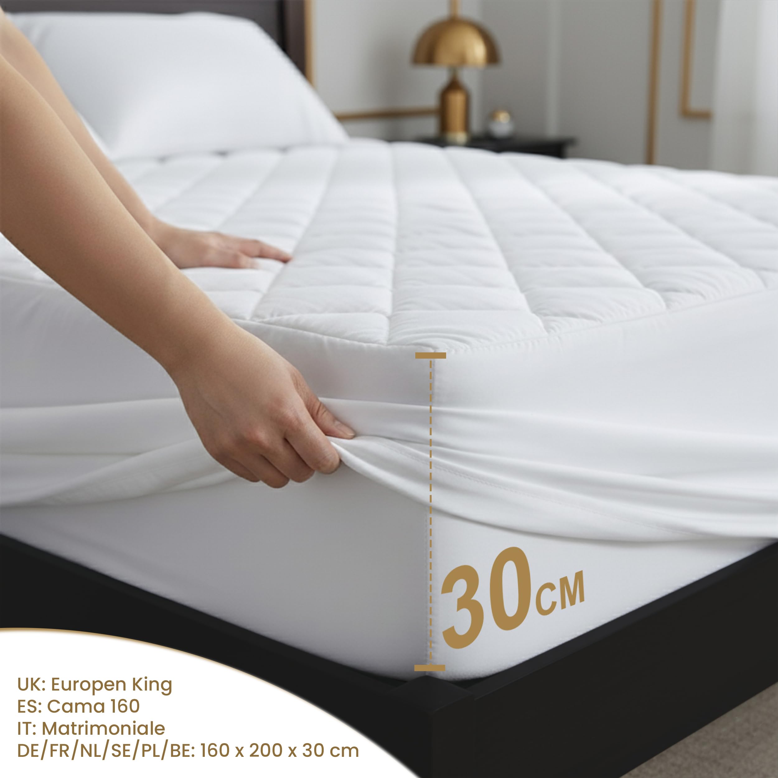 Utopia Bedding Coprimaterasso Trapuntato, Gonna Elastica Coprimaterasso, Vestibilità Extra Profonda Fino a 30 CM con Motivo a Diamante (160x200 cm, Bianco)