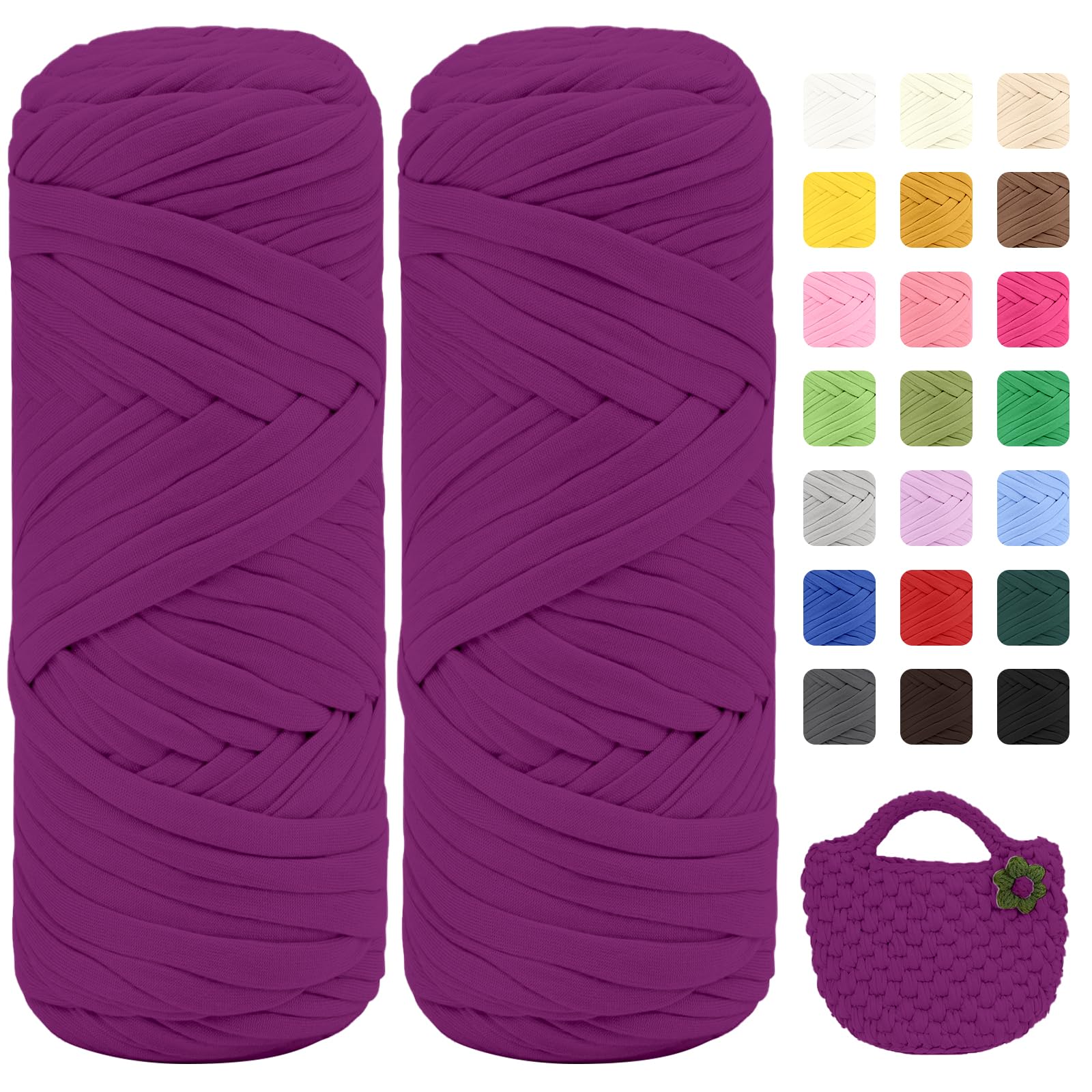 Maxee 400g T-Shirt Garn – 2 er Pack (je 200g/75m), Weiches Beilaufgarn zum Häkeln & Stricken – Farbintensiv & pflegeleicht, Ideal für Häkeltaschen/Körbe/Teppiche DIY Projekte, Handarbeiten und Deko