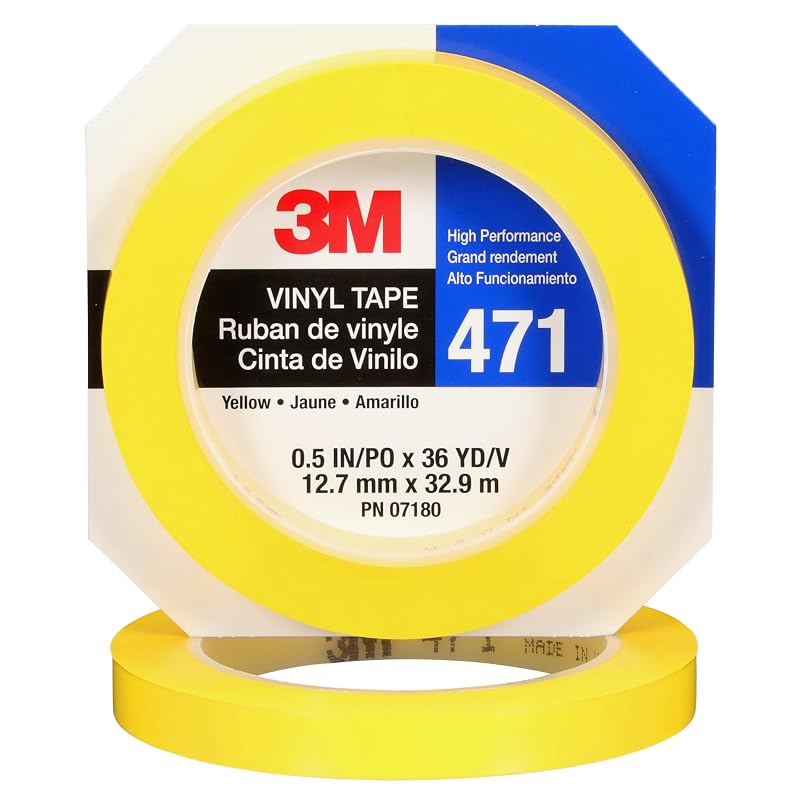 Fita de vinil 3M 471 para demarcação de piso, amarela, 1,27 cm x 32,92 m – 1 rolo
