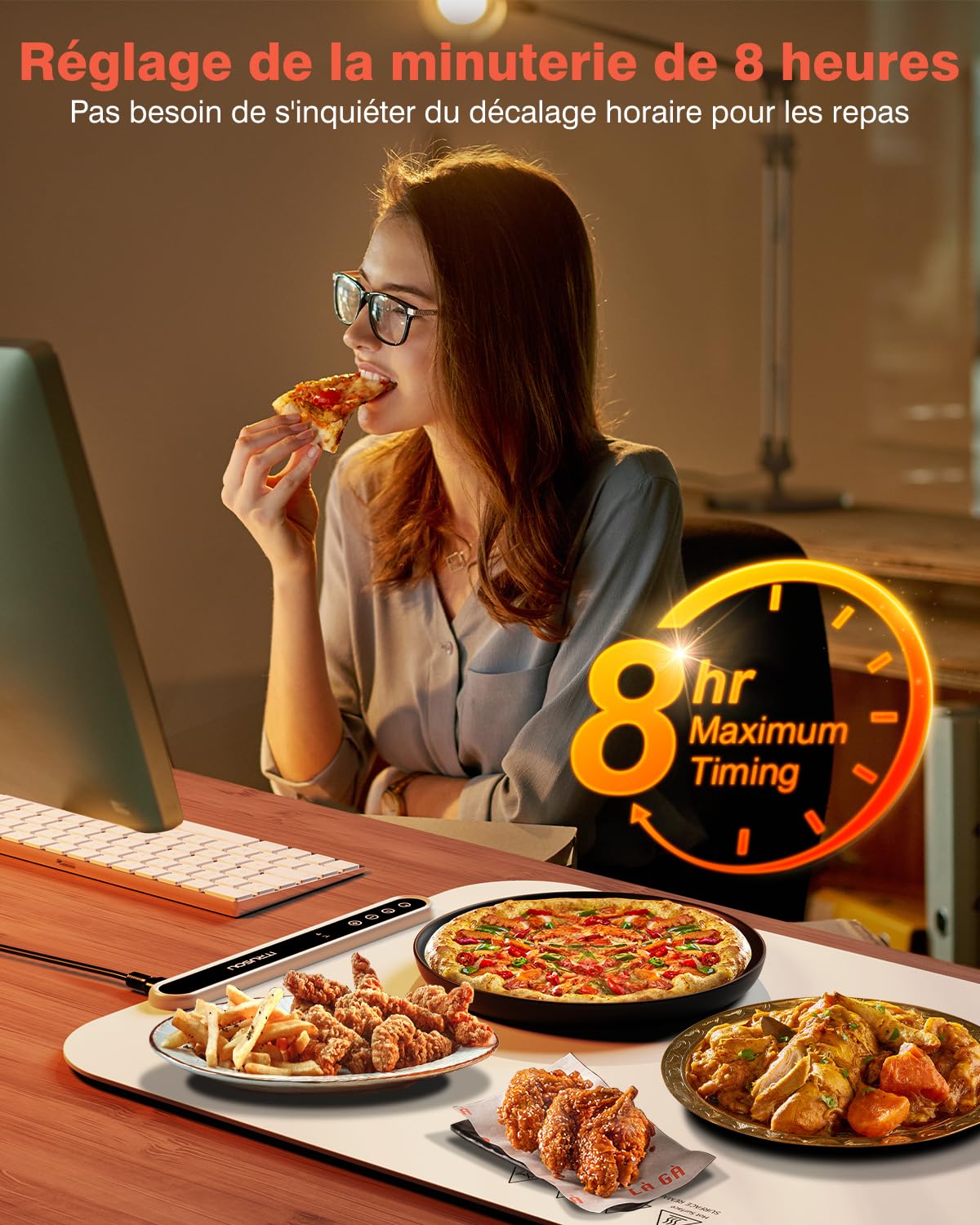 Plaque chauffante pour Aliments, iTRUSOU Réchauffeur d'aliments Chauffage sur Toute la Surface, contrôle de la température réglable, Plaque chauffante Portable et Pliable avec matériau Nano Silicone