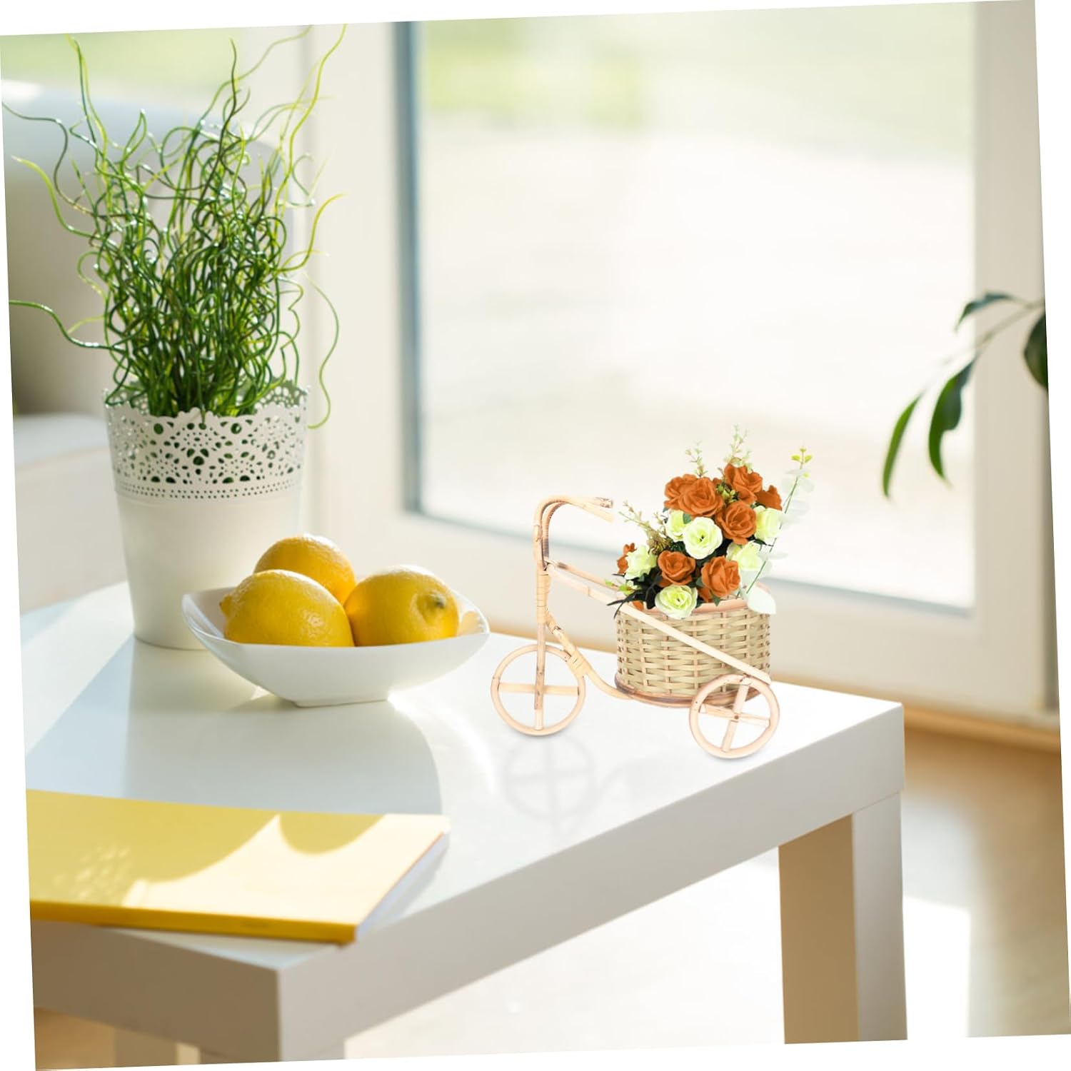 Hemobllo Bamboo Woven Storage Basket Bicycle Handle Mini Tricycle Basket Woven Decor Living Room Accessory