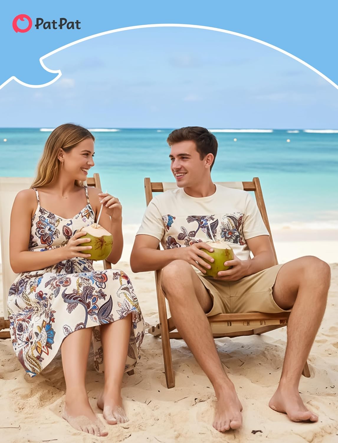 PATPAT Family Matching Outfits Mommy and Me Dresses Spaghetti Sleeveless Summer Vacation Hawaiian Dress and T-Shirts Sets - Image 3