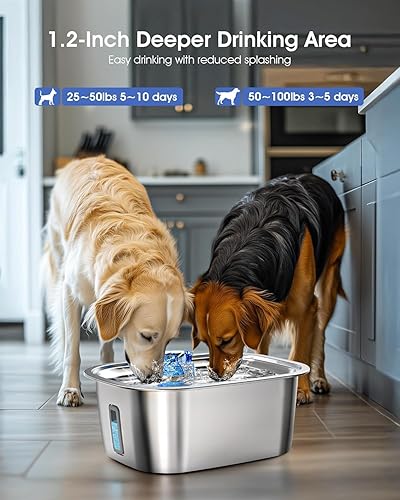 Miniatura 3 de Fuente de agua para perros grandes, fuente de agua de acero inoxidable de 3 galones con 4 filtros de ventana de nivel de agua, fuente automática de