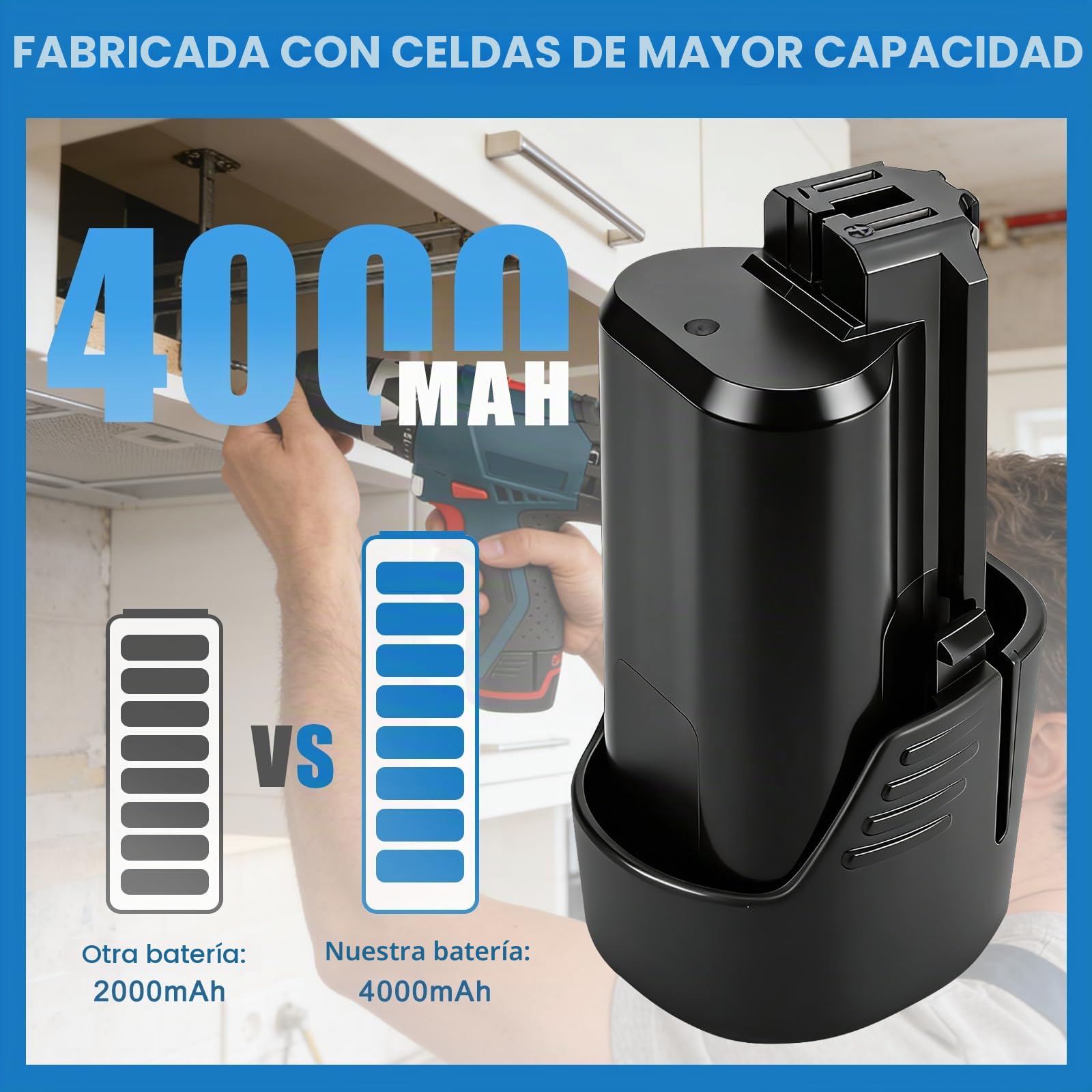Batería Li-ION 10.8V-12V 4000mAh para Bosch BAT411 2607336013 2607336014 BAT411A BAT412 BAT412A BAT413 BAT413A BAT414 D -70745 GSR GDR 10.8-LI Batería de repuesto Accesorios (2 baterías)