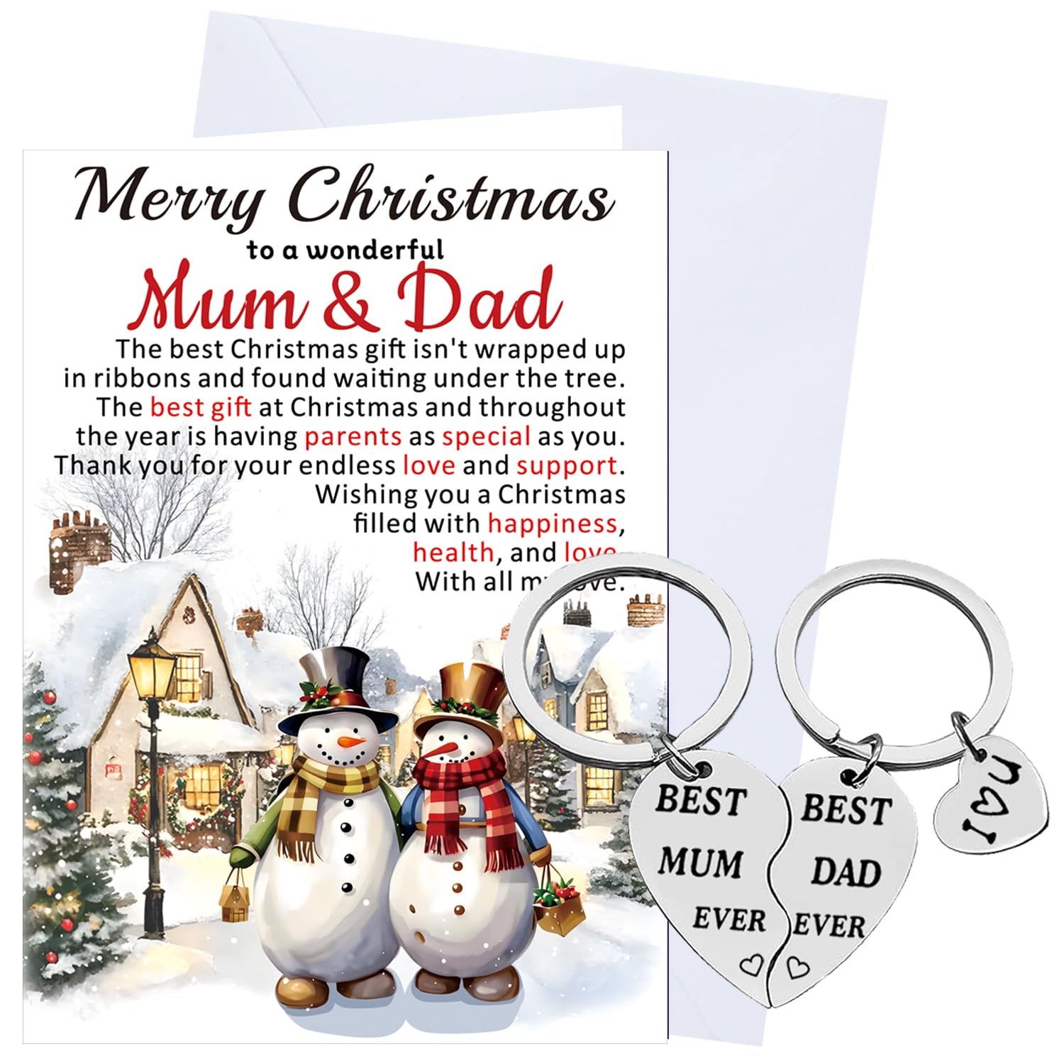 XINDY Mum and Dad Christmas Card, Parents Christmas Card Mum and Dad Gifts Xmas Card Keyring for Parents with Envelope