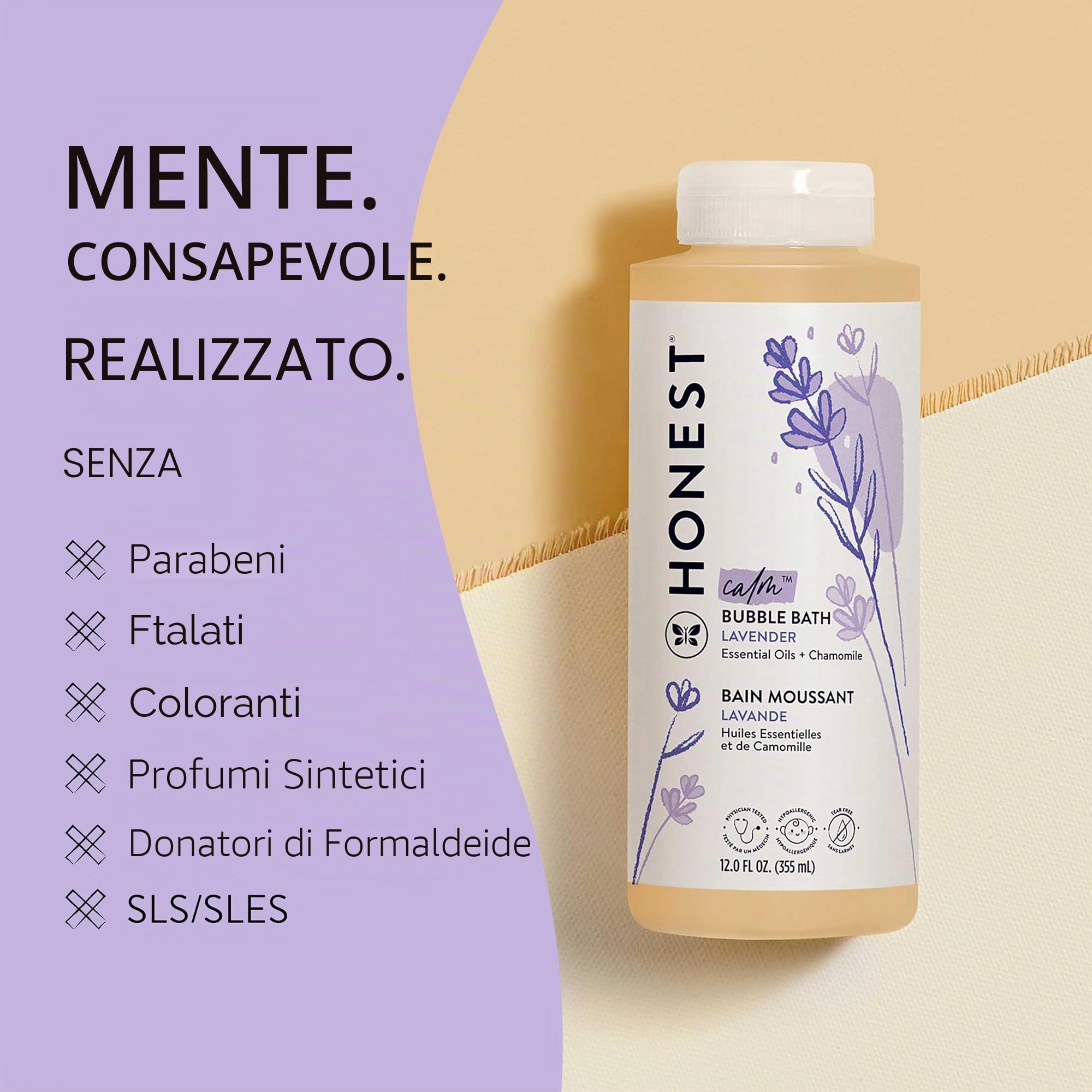 Honest - Bagno schiumogeno ipoallergenico alla lavanda con piante di origine naturale, lavanda da sogno, 30 ml