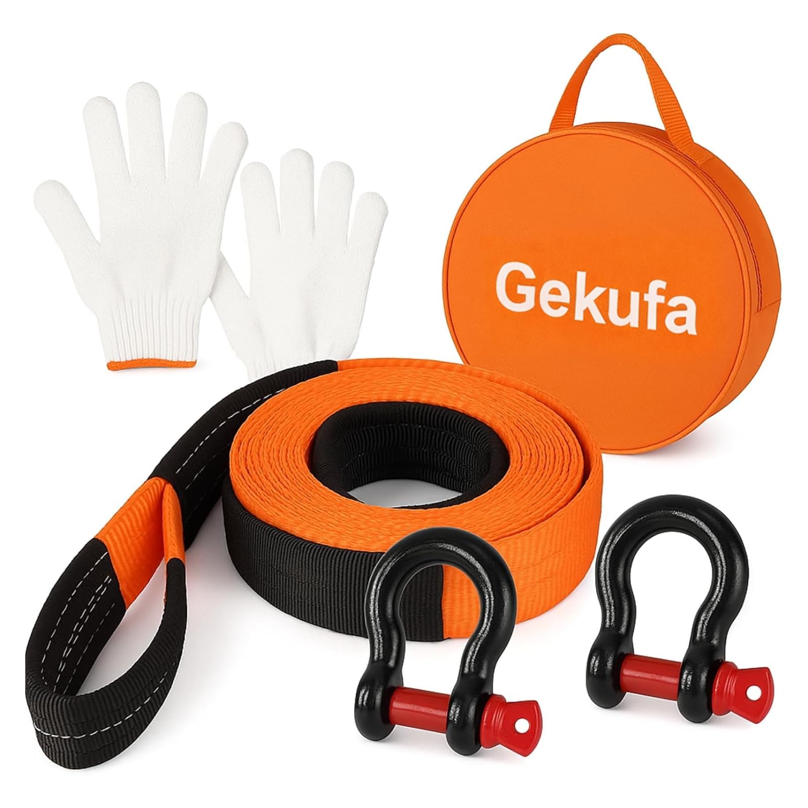 Gekufa Abschleppseil pkw 5M x 5cm, 10 Tonnen (22046 Lbs) Abschleppseil Auto Kit mit 2 Verstärkten Haken und Reflektierenden Streifen, Abschleppseile Für Off-Road Recovery (Orange)