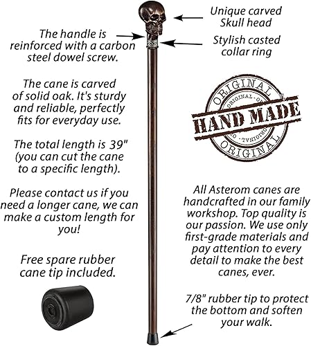 Miniatura 3 de Asterom Skull Cane - Handmade - Skull Walking Stick  Vampire Gothic Walking Cane  Skull Canes for Men, Cool Steampunk Cane for Men, Halloween Cane