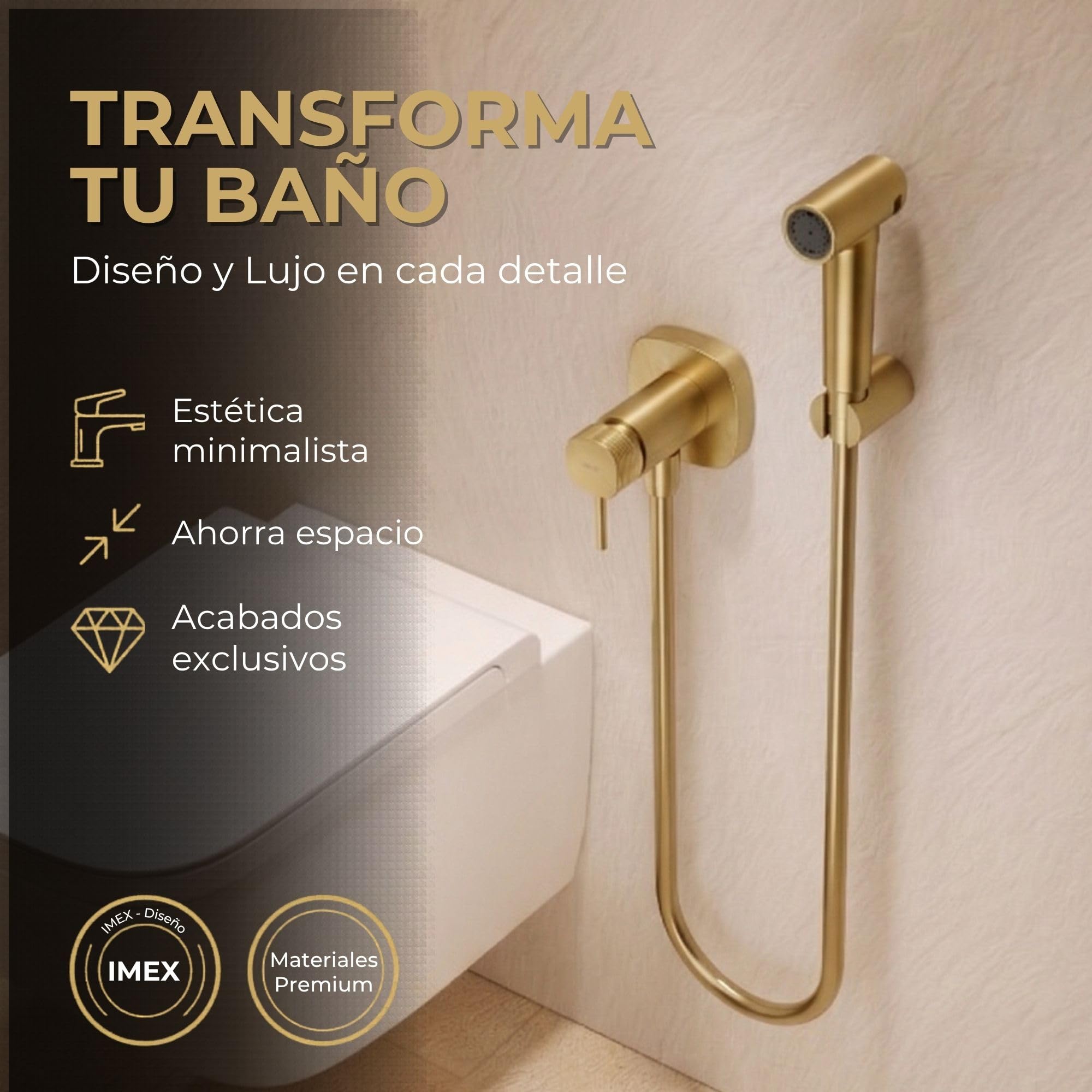 IMEX Bidet prysznic z ciepłą i zimną wodą w kolorze złotym. Bidet do zabudowy kran do toalety ze szczotkowanego złota, higieniczna pojedyncza rączka do toalety, zamiennik kranu bidetowego, seria
