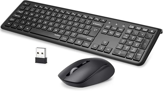 Wireless Keyboard and Mouse Ultra Silent Set UK Layout, TopMate 2.4G Super Quiet Slim Keyboard Mice Combo with Calculator Shortcut, Mute Mouse and Noiseless Keyboard, for PC/Laptop/Windows/Mac