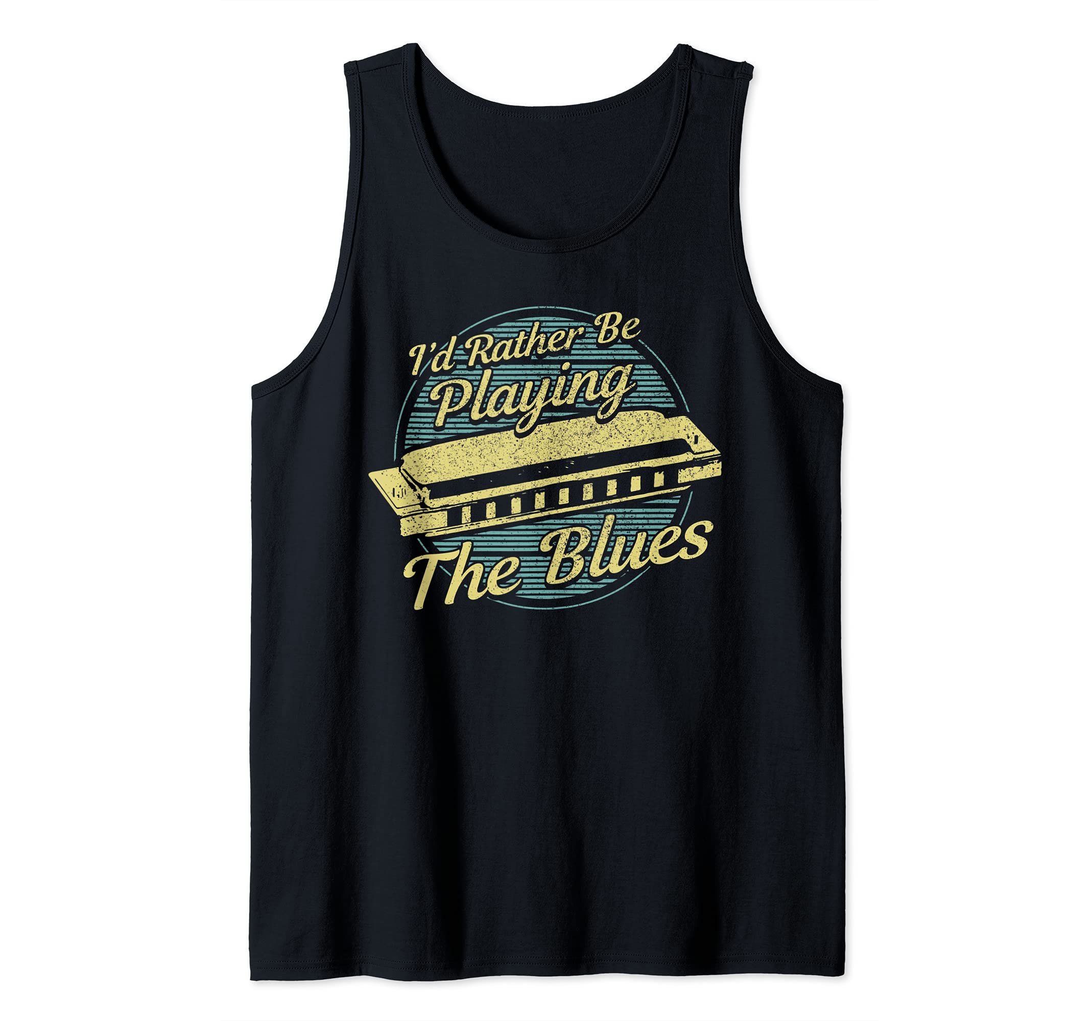 Mens Blue Vintage Style Harmonica Tank Top, Black