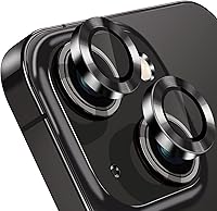Vista 1 de Compatible con iPhone 14 y 14 Plus, protector de lente de cámara antiarañazos, protector de pantalla de vidrio templado 9H, anillo de cámara a Negro